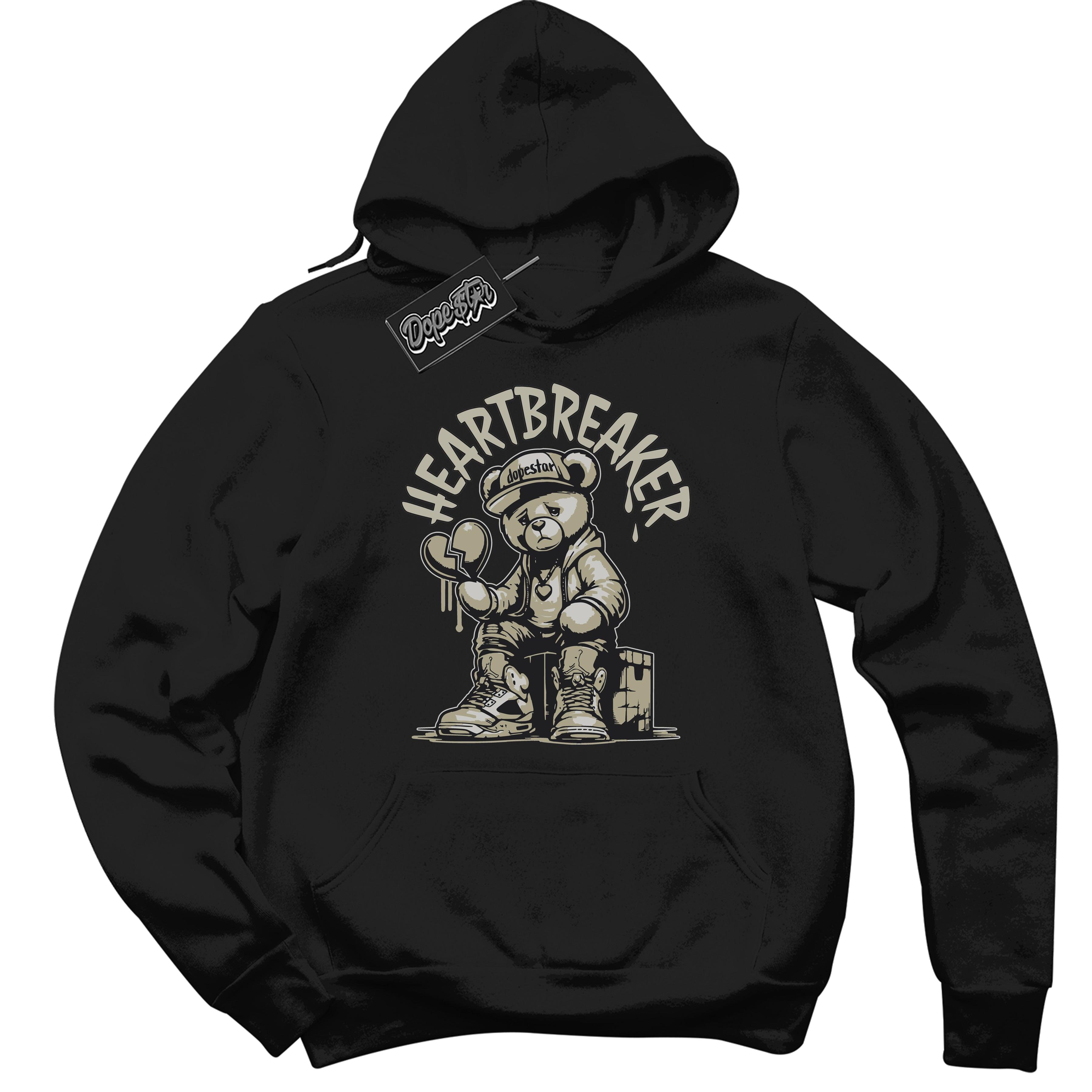 Cool Black Hoodie With Heartbreaker Bear design That Perfectly Matches ADIDAS YEEZY BOOST 350 V2 SLATE Sneakers