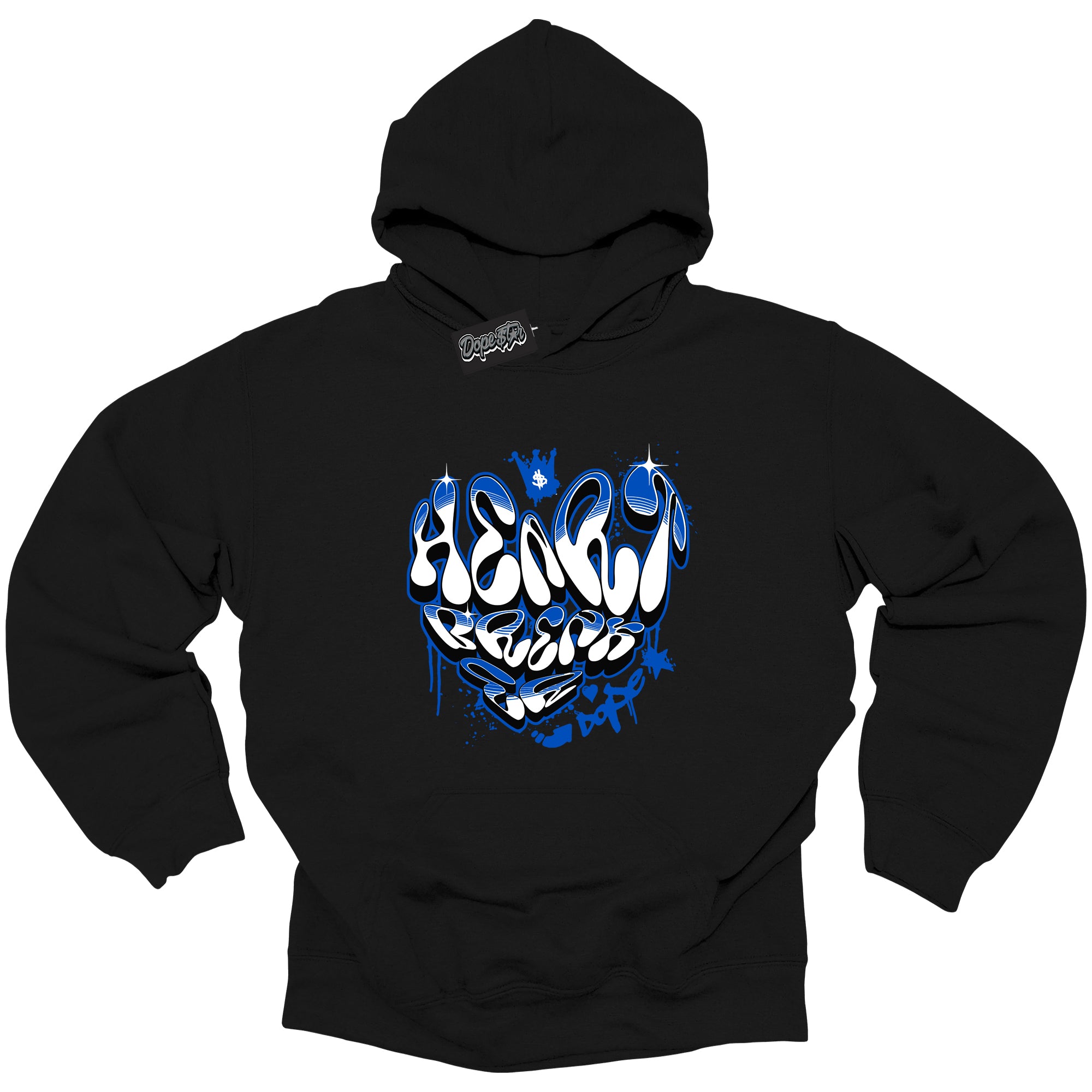 Cool Black Hoodie with “ Heartbreaker Graffiti ” design that Perfectly Matches Royal Reimagined 1s Sneakers.