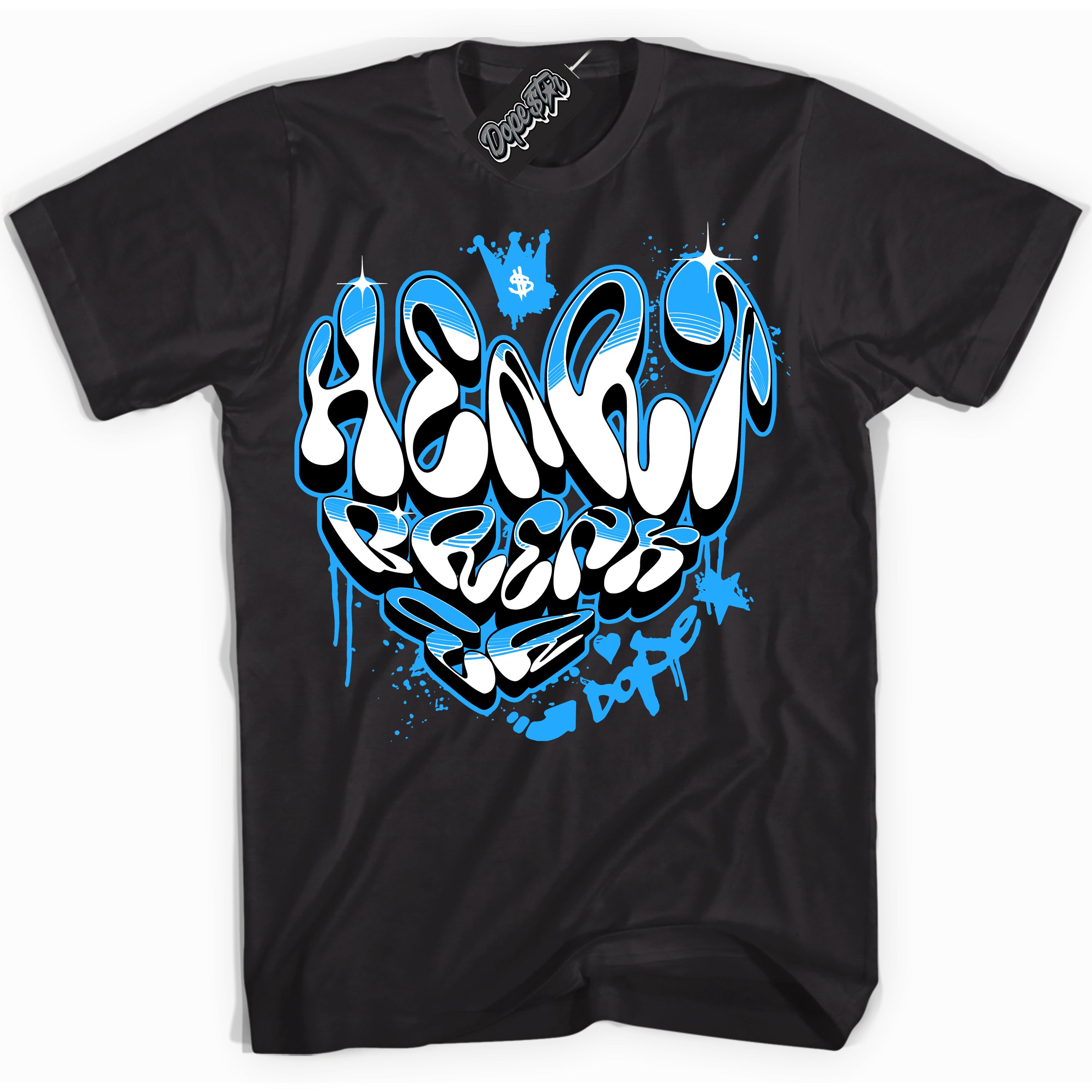 Cool Black graphic tee with “ Heartbreaker Graffiti ” design, that perfectly matches Powder Blue 9s sneakers