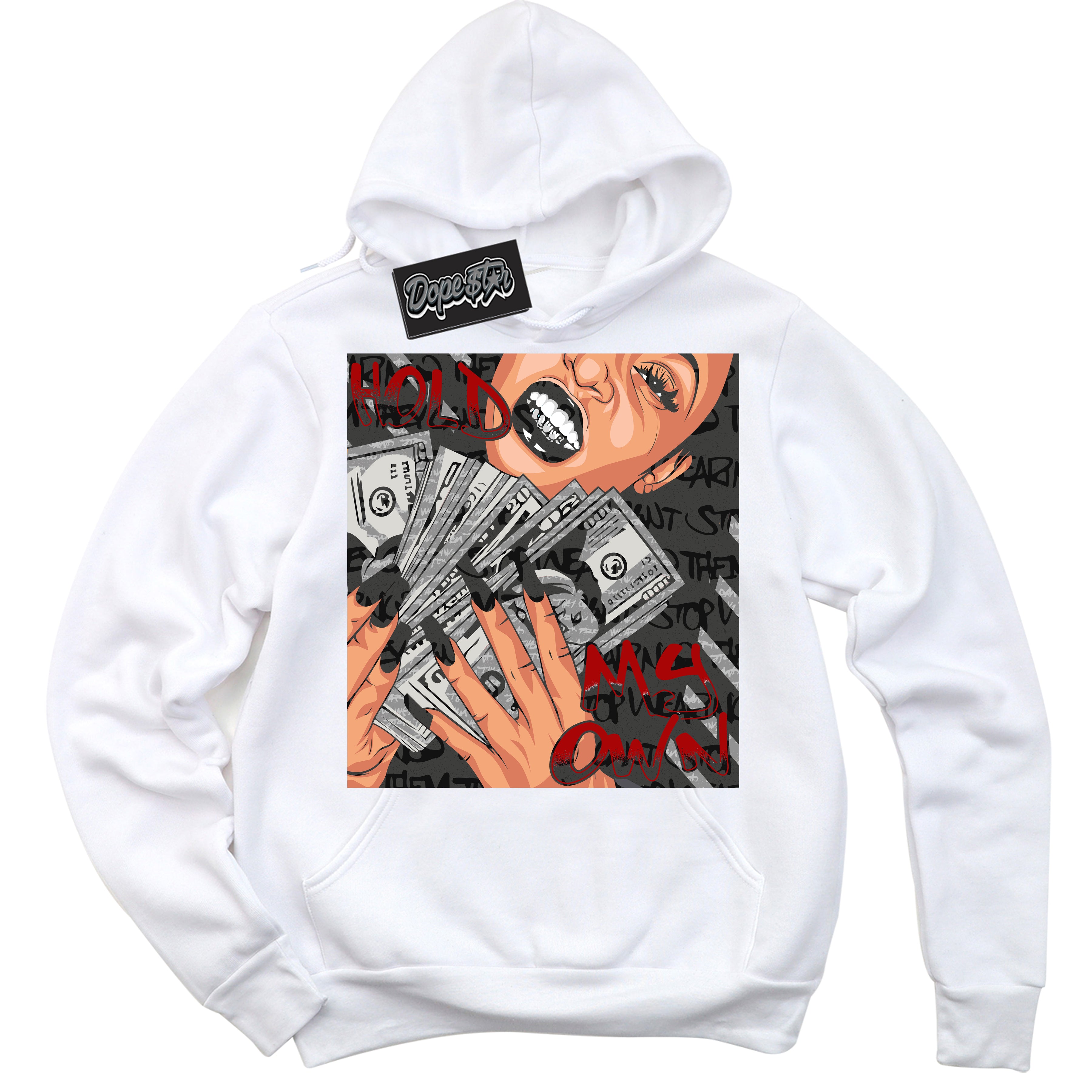 Cool White Hoodie with “ Hold My Own ” design that Perfectly Matches Rebellionaire 1s Sneakers.