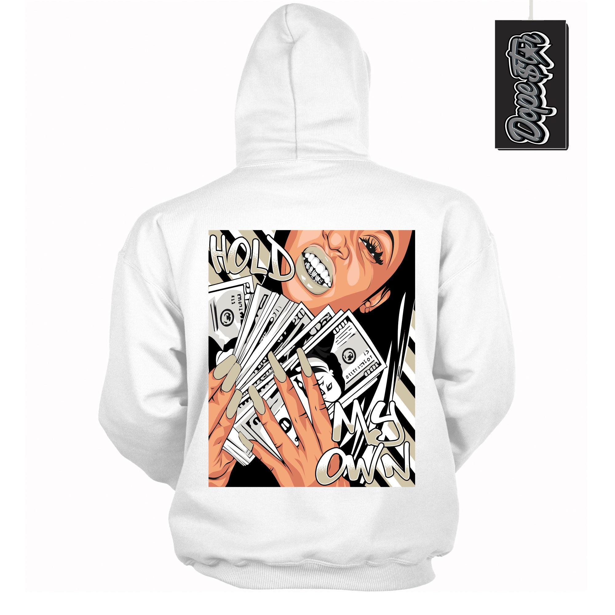 Cool White Hoodie with “ Hold My Own ” design that Perfectly Matches Gratitude 11s Sneakers.