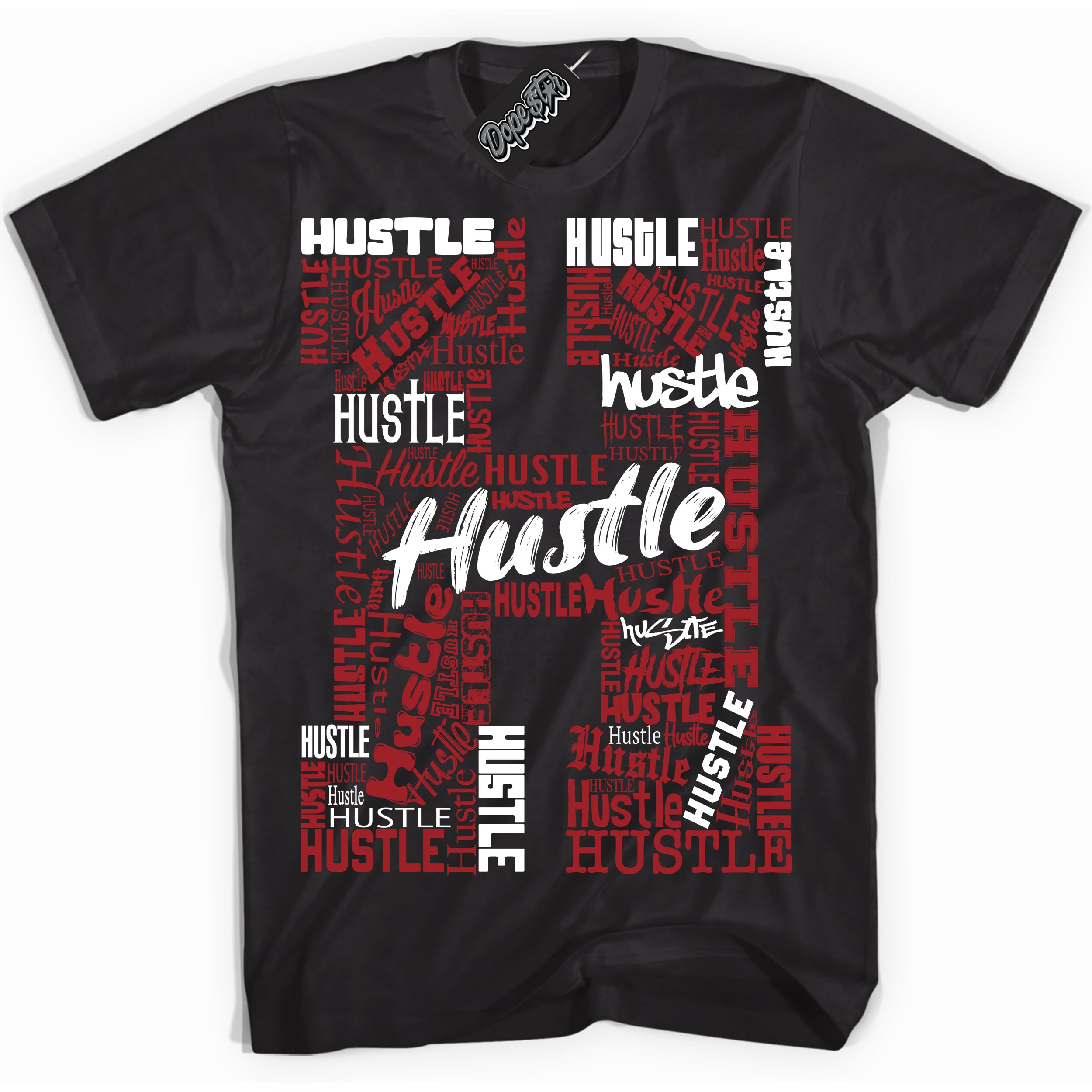 Cool Black graphic tee with “ Hustle ” print, that perfectly matches Lost And Found 1s sneakers