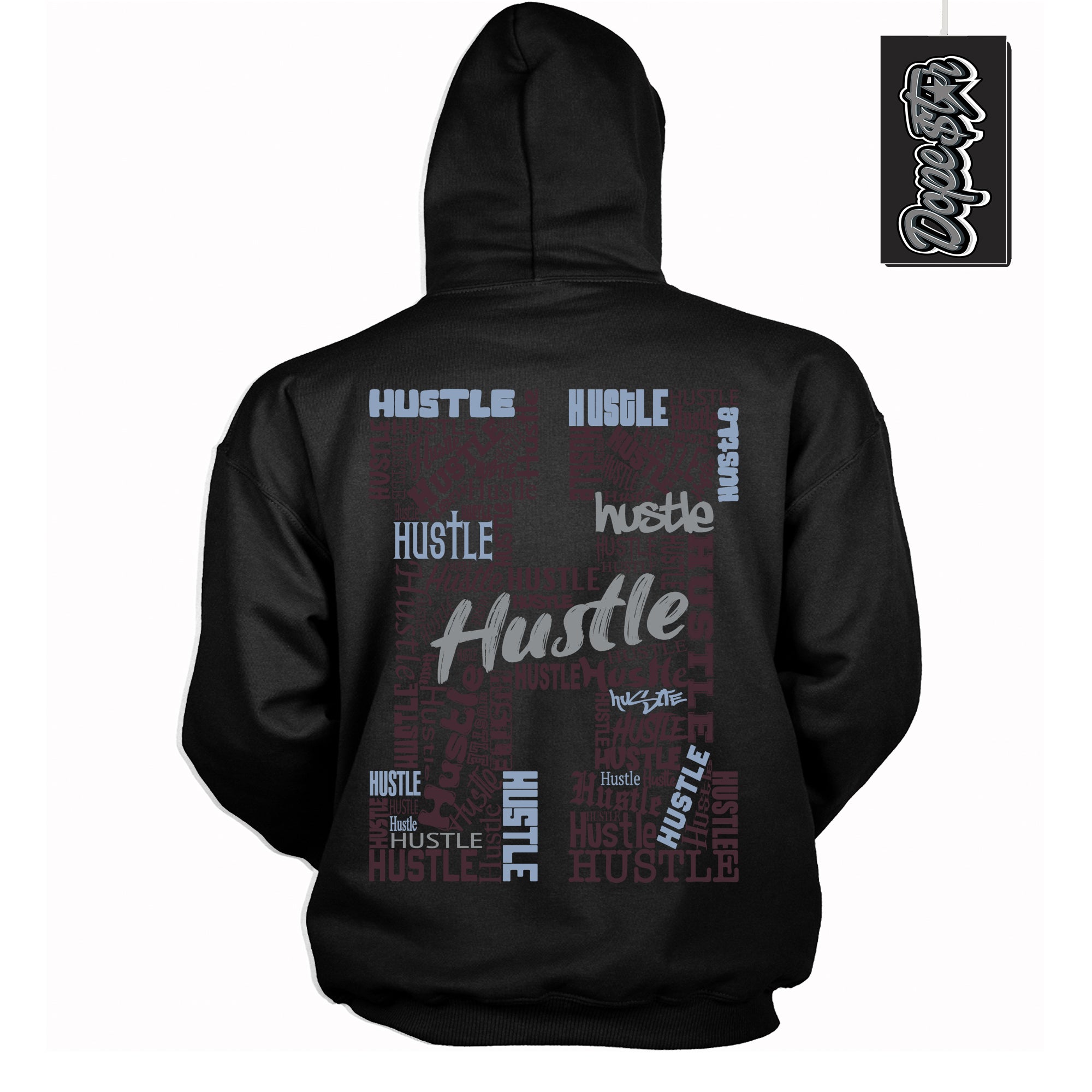 Cool Black Hoodie with “ Hustle H ” design that Perfectly Matches Burgundy 5s Sneakers.