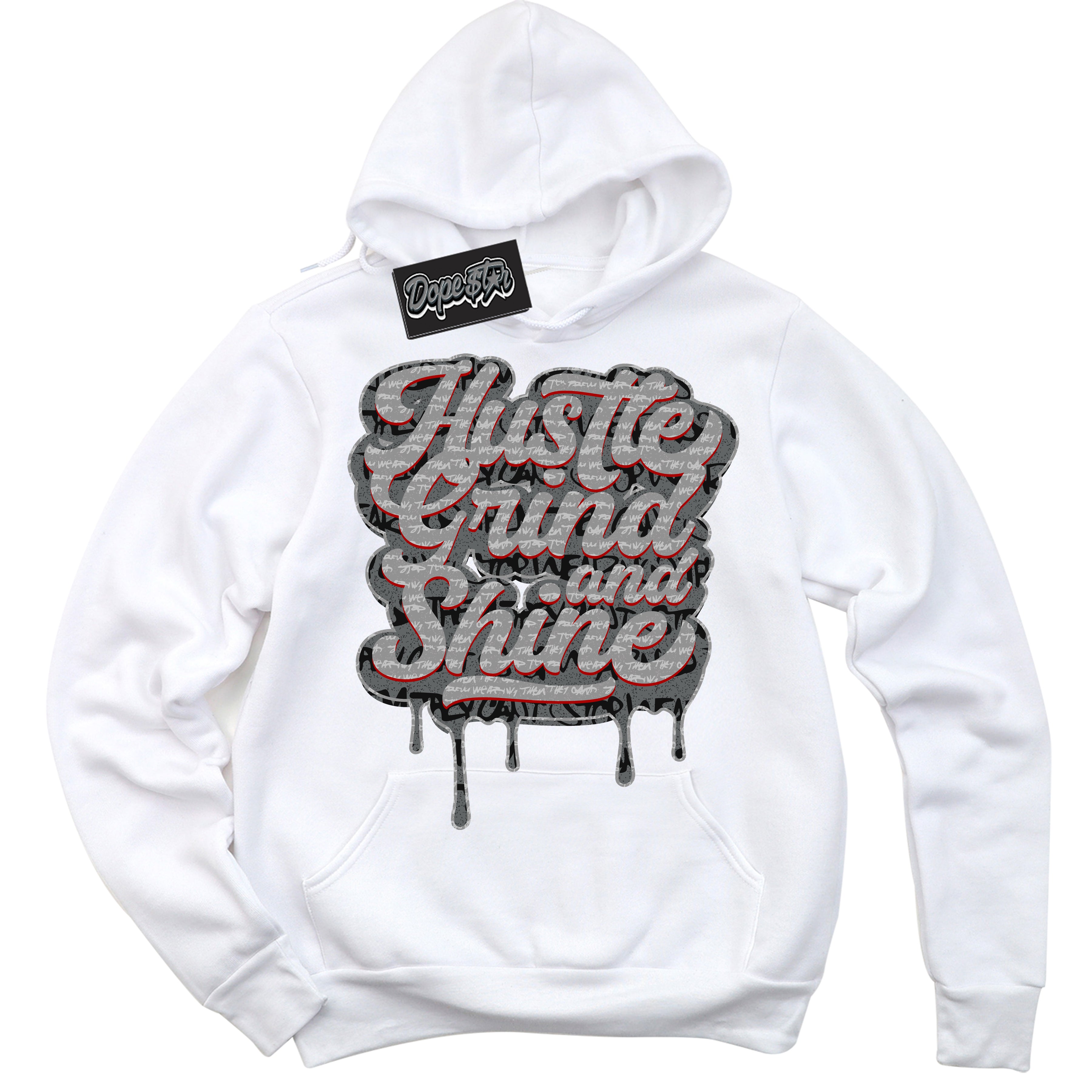 Cool White Hoodie with “ Hustle Grind And Shine ” design that Perfectly Matches Rebellionaire 1s Sneakers.