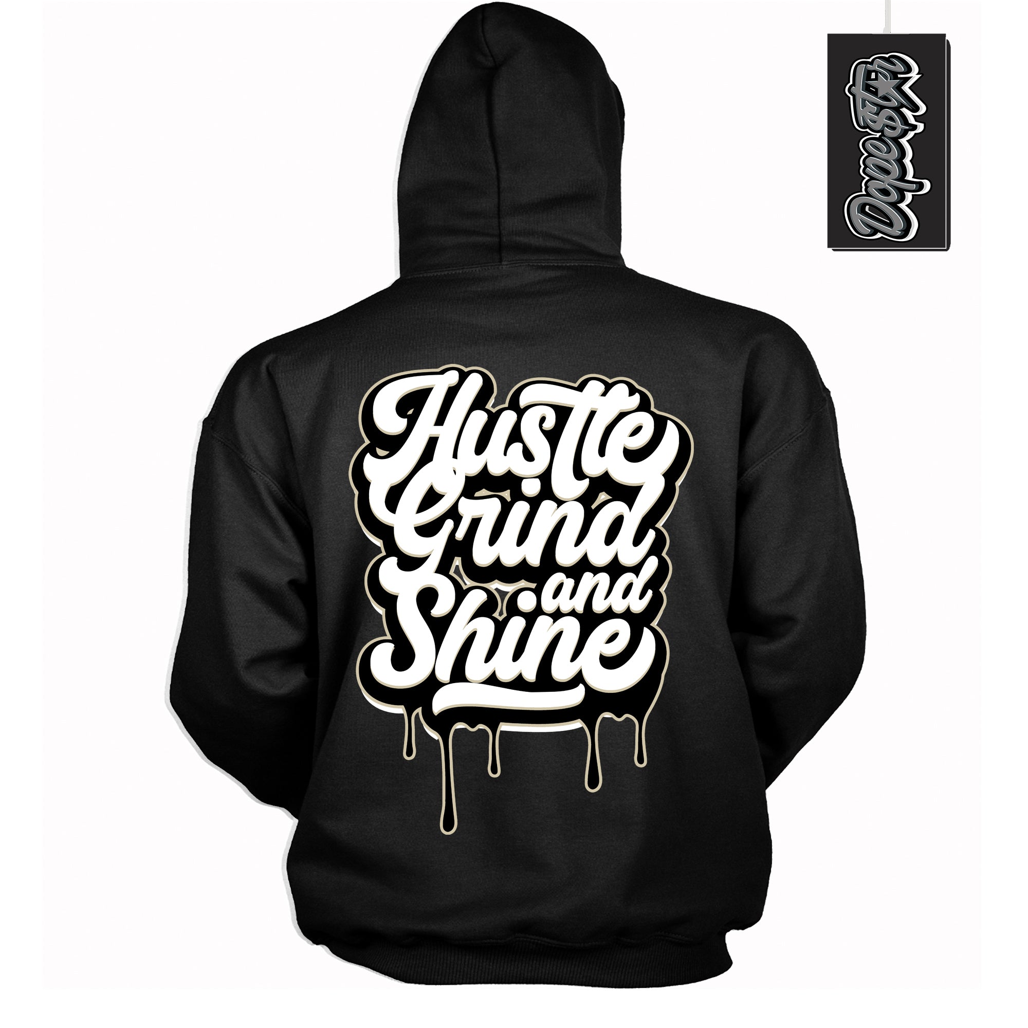 Cool Black Hoodie with “ Hustle Grind And Shine ” design that Perfectly Matches Gratitude 11s Sneakers.