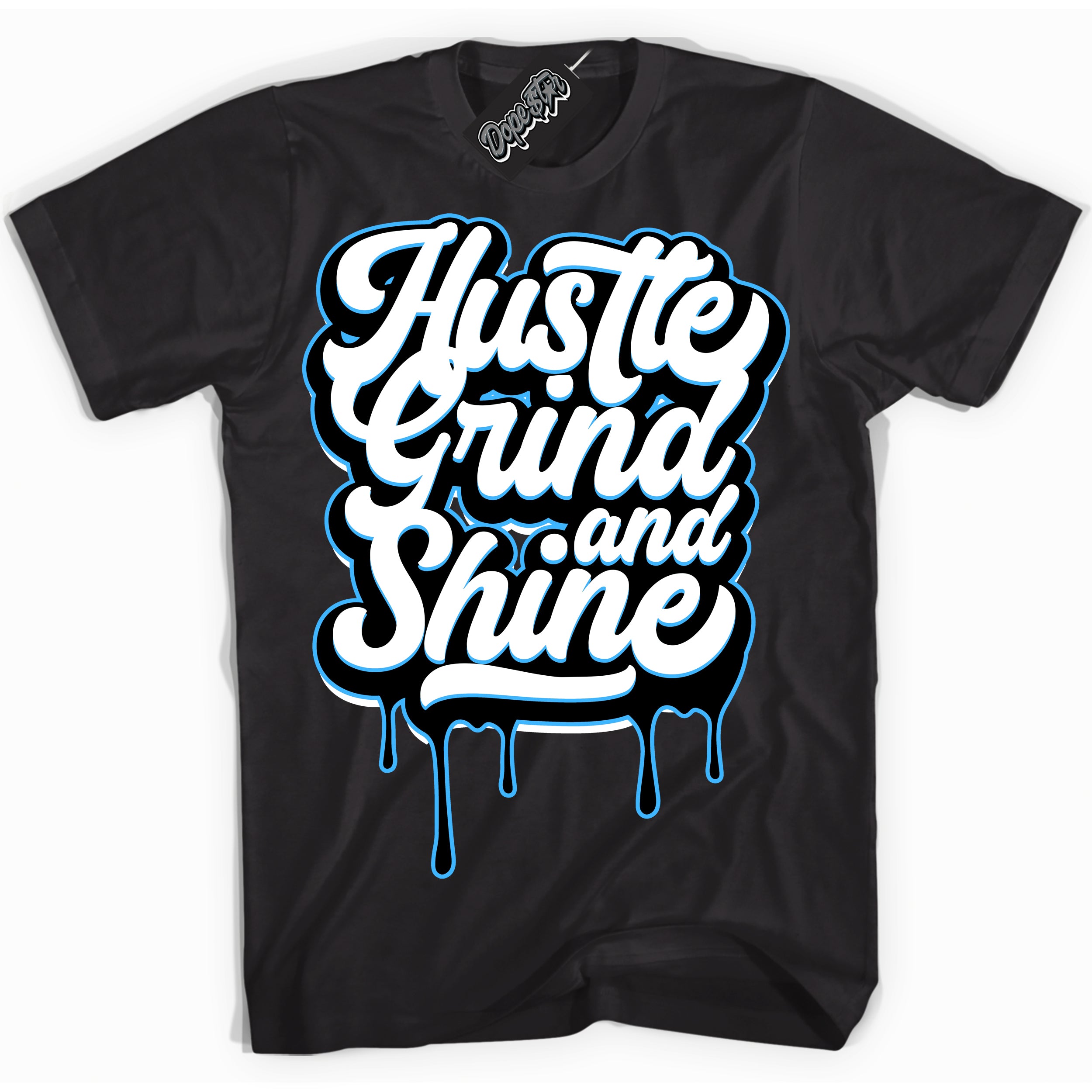 Cool Black graphic tee with “ Hustle Grind ” design, that perfectly matches Powder Blue 9s sneakers