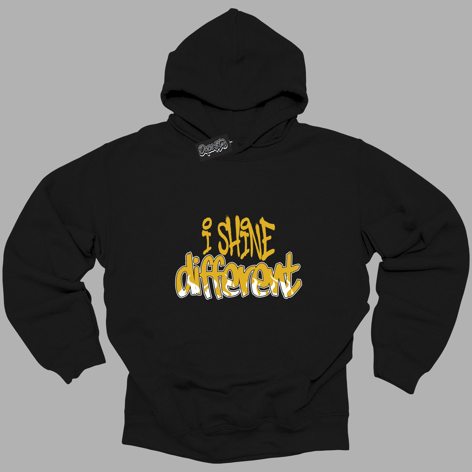 Cool Black Hoodie with “ I Shine Different ” design that Perfectly Matches Yellow Ochre 6s Sneakers.