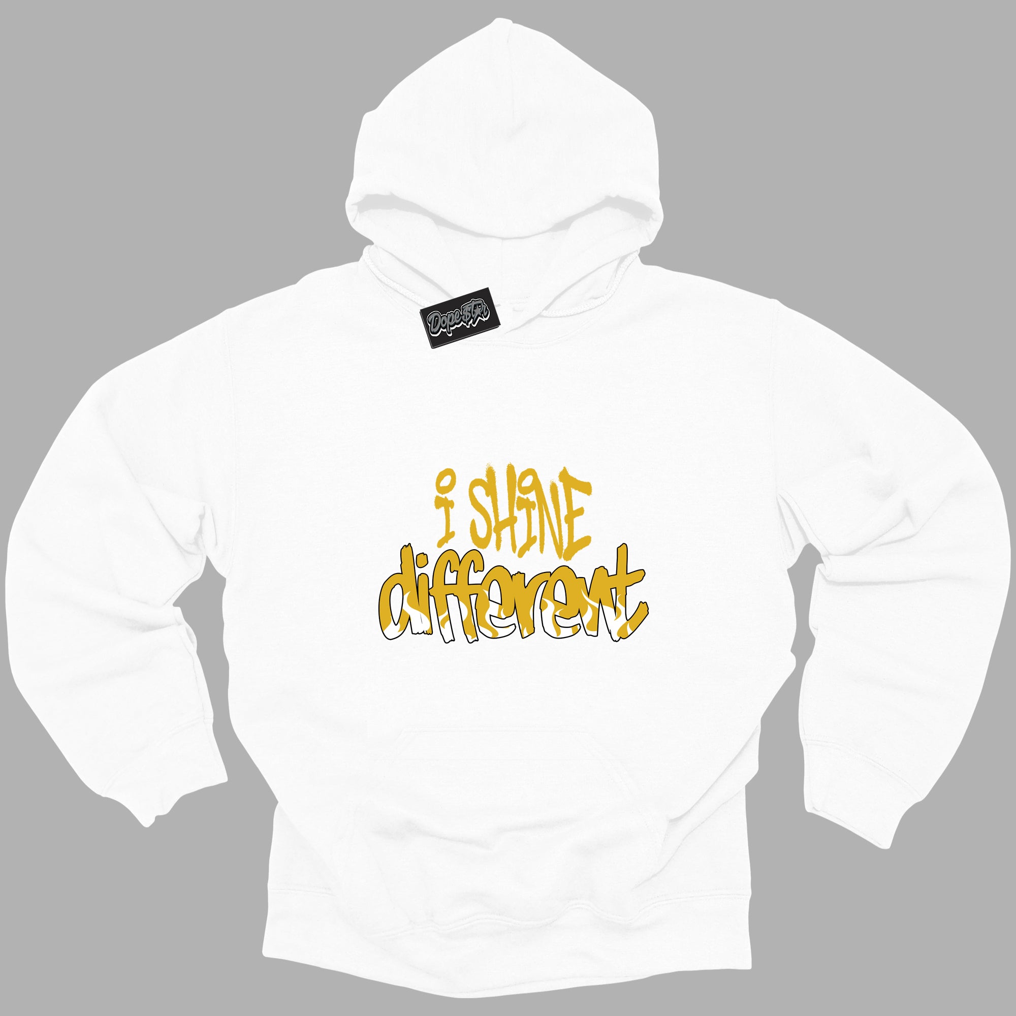 Cool White Hoodie with “ I Shine Different ” design that Perfectly Matches Yellow Ochre 6s Sneakers.