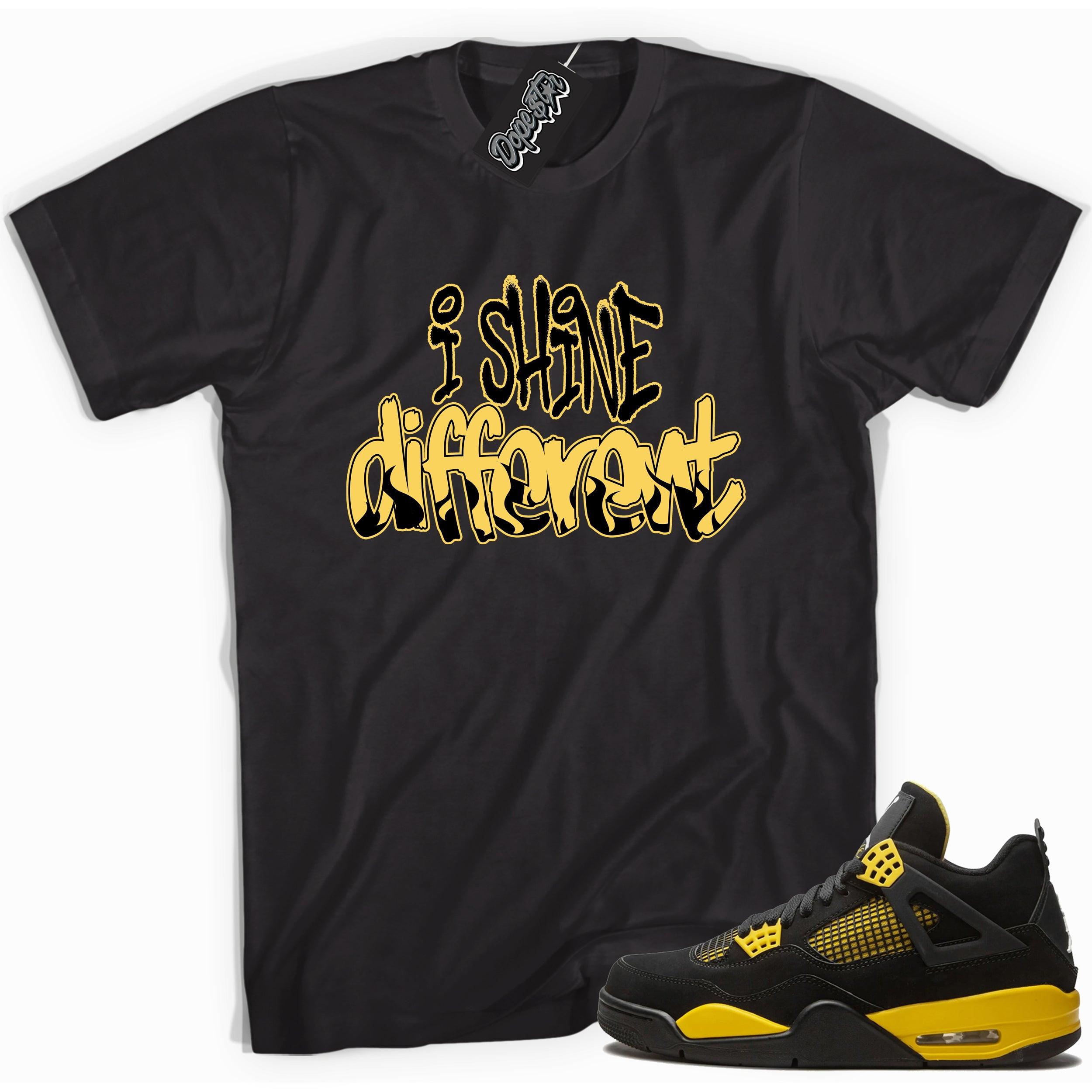 Cool black graphic tee with 'i shine different' print, that perfectly matches Air Jordan 4 Thunder sneakers