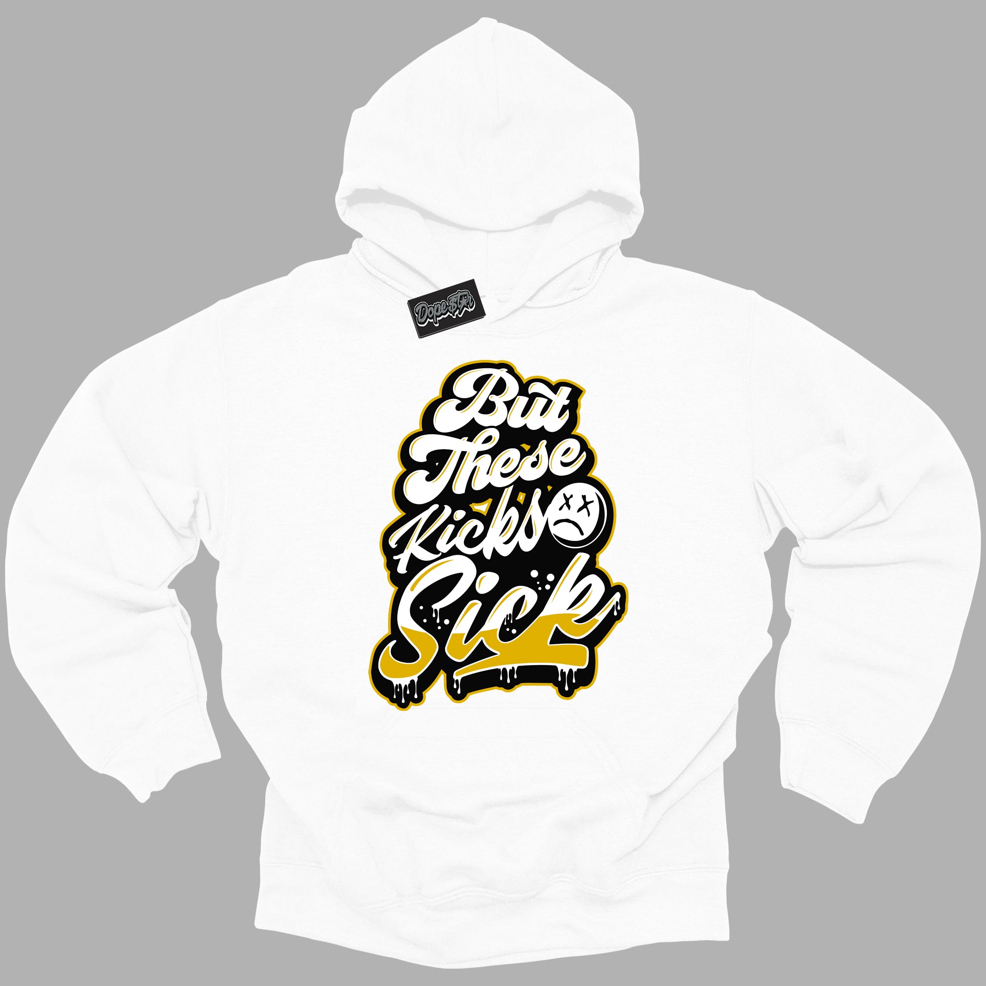 Cool White Hoodie with “ Kick Sick ” design that Perfectly Matches Yellow Ochre 6s Sneakers.