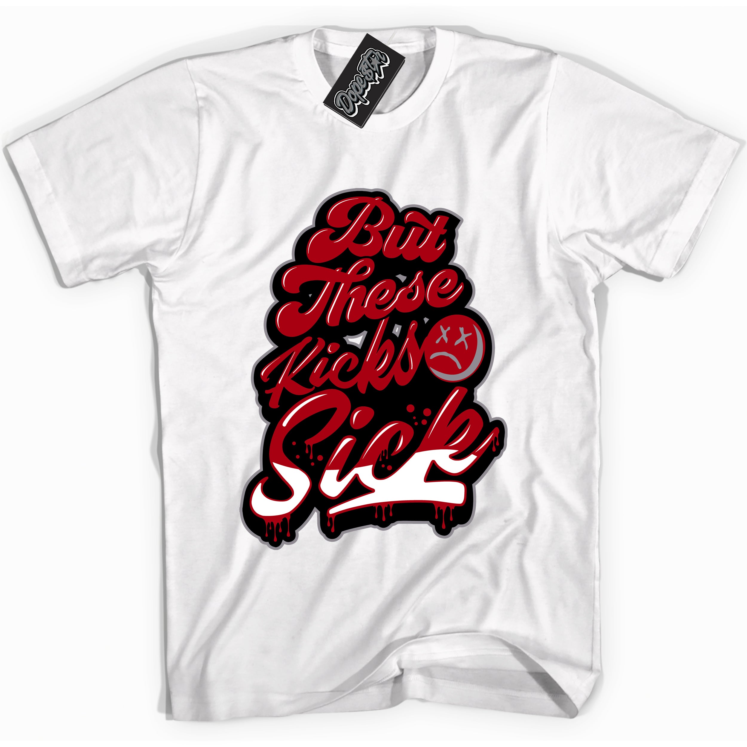 Cool White Shirt with “ Kick Sick” design that perfectly matches Bred Reimagined 4s Jordans.
