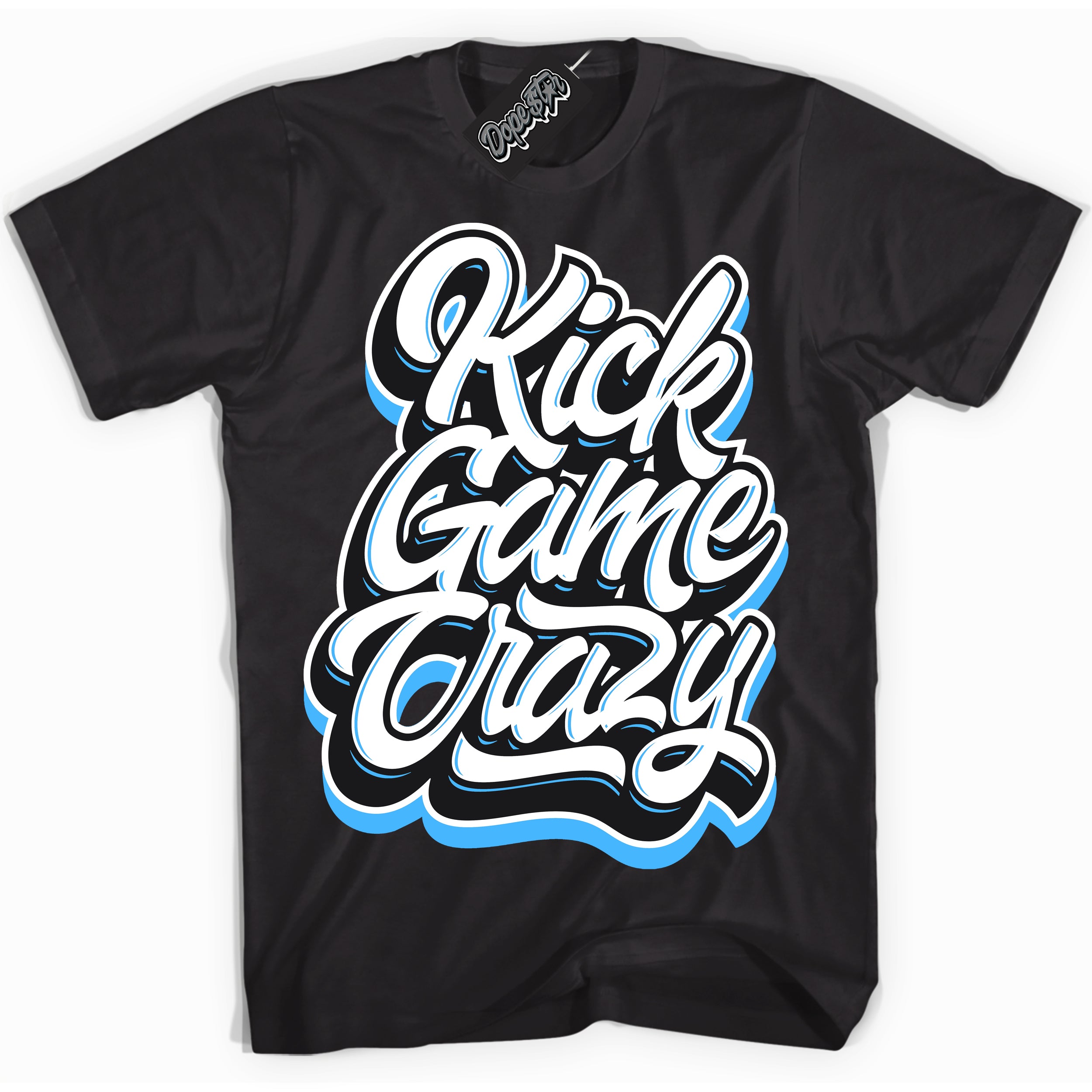 Cool Black graphic tee with “ Kick Game Crazy ” design, that perfectly matches Powder Blue 9s sneakers