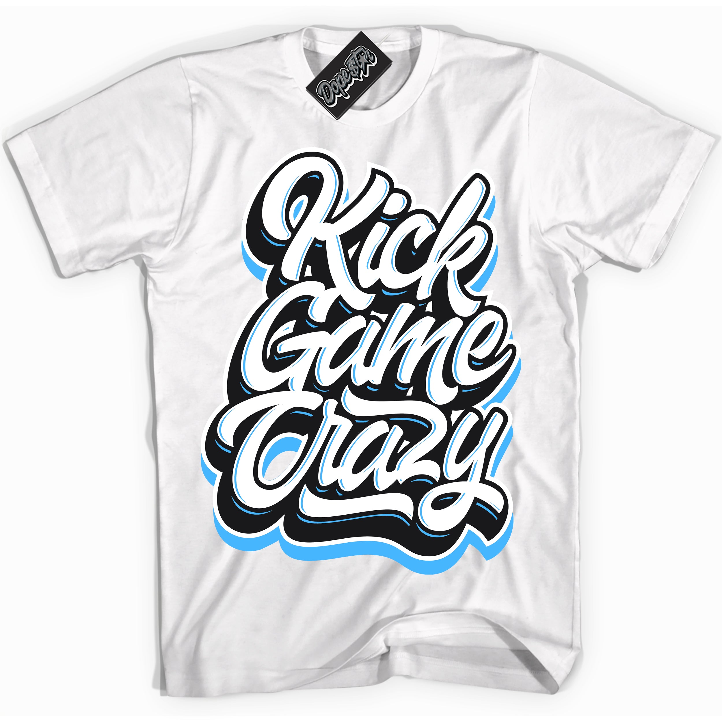 Cool White graphic tee with “ Kick Game Crazy ” design, that perfectly matches Powder Blue 9s sneakers