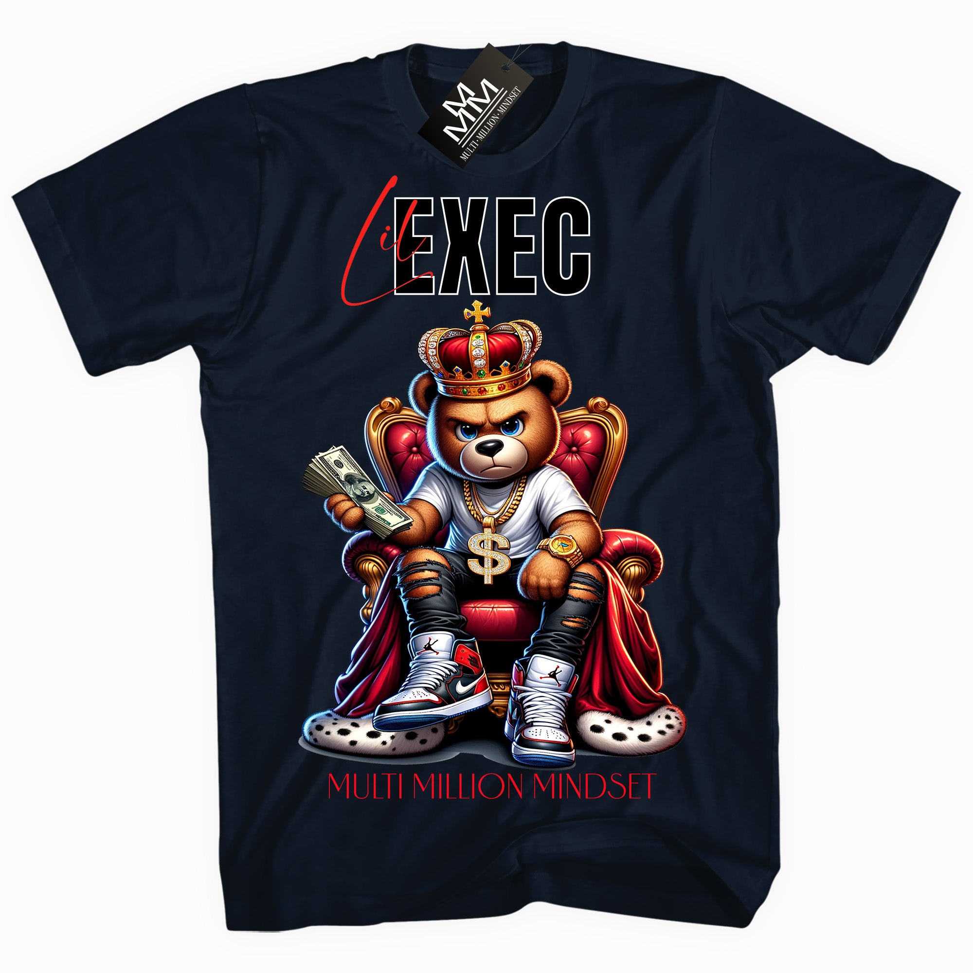 Mind Blowin lil EXEC® King Bear Graphic Navy Tee By Multi Million Mindset®