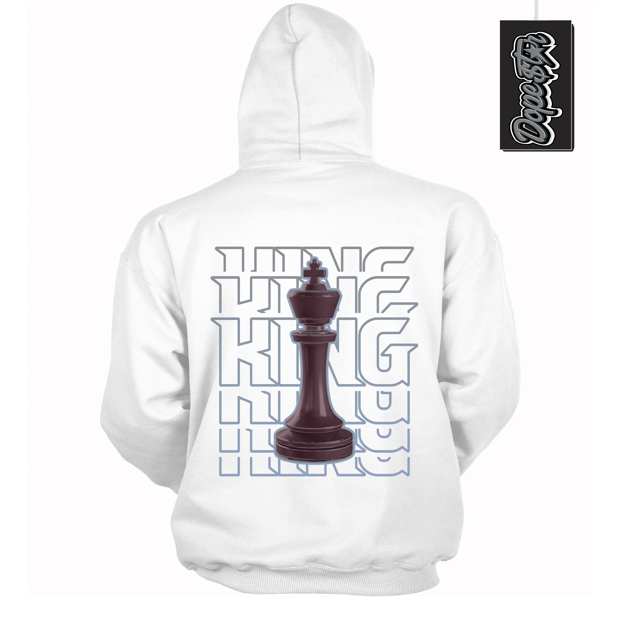 Cool White Hoodie with “ King Chess ” design that Perfectly Matches Burgundy 5s Sneakers.