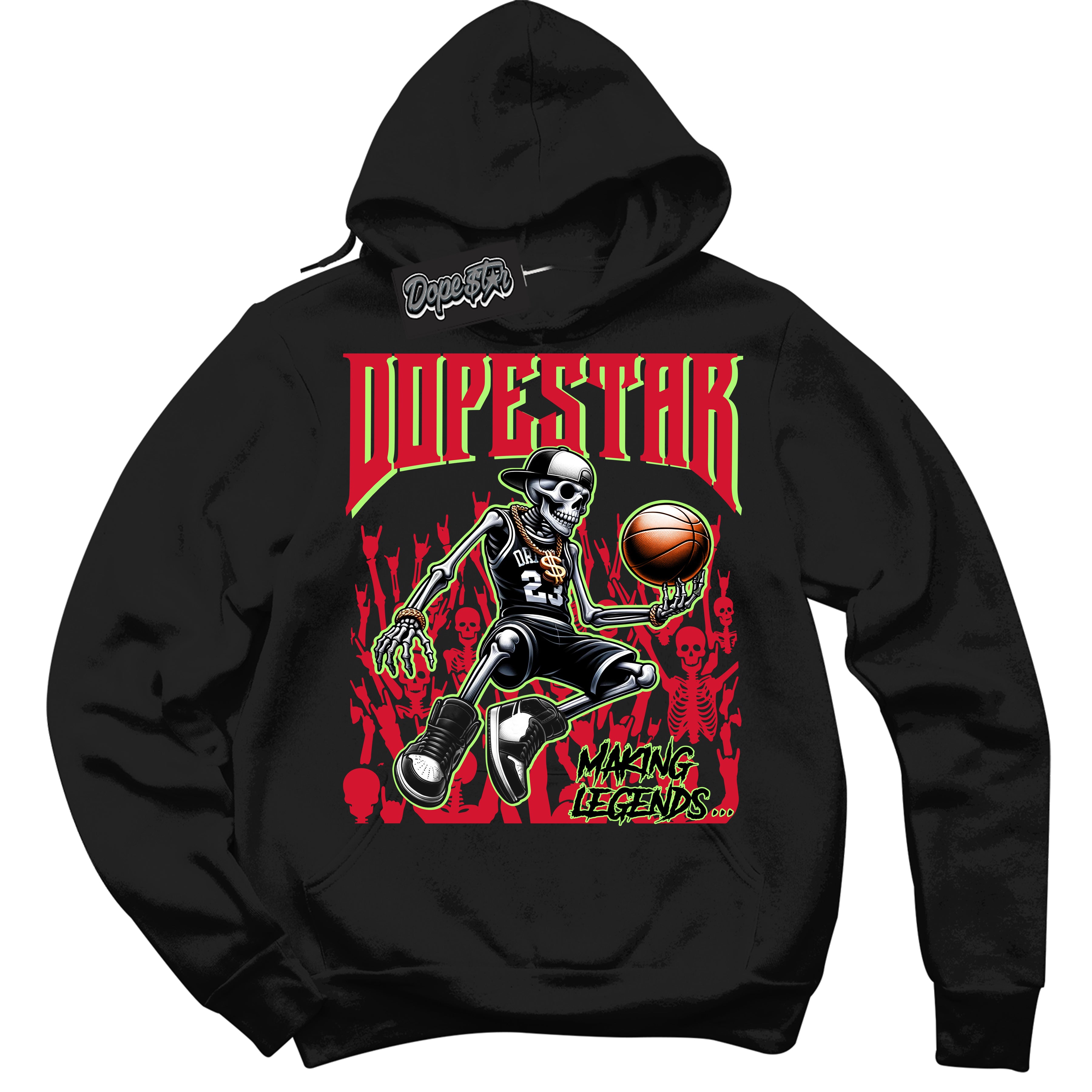 Cool Black Hoodie with “ Making Legends ” design that Perfectly Matches Reverse Grinch 6s Sneakers.