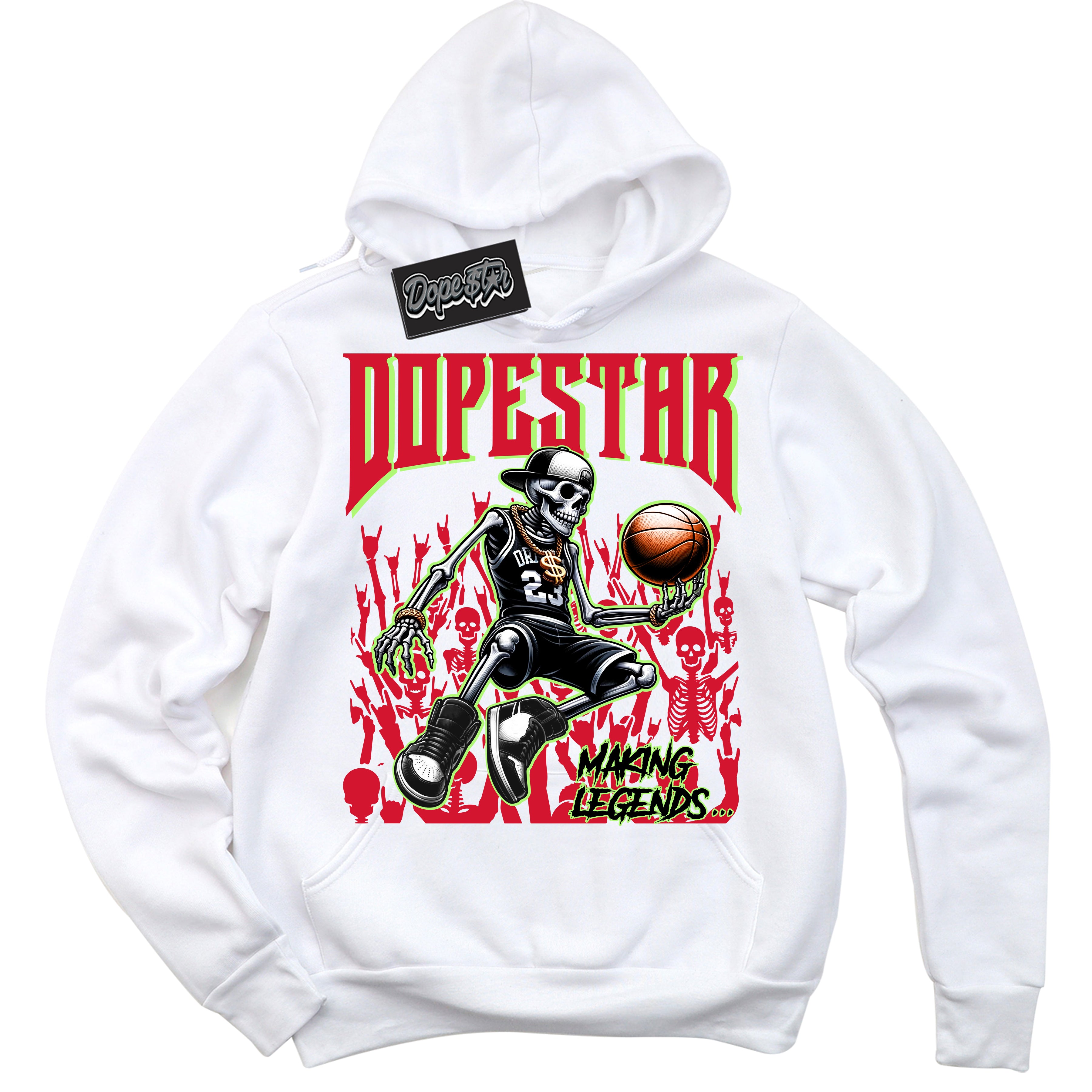 Cool White Hoodie with “ Making Legends ” design that Perfectly Matches Reverse Grinch 6s Sneakers.