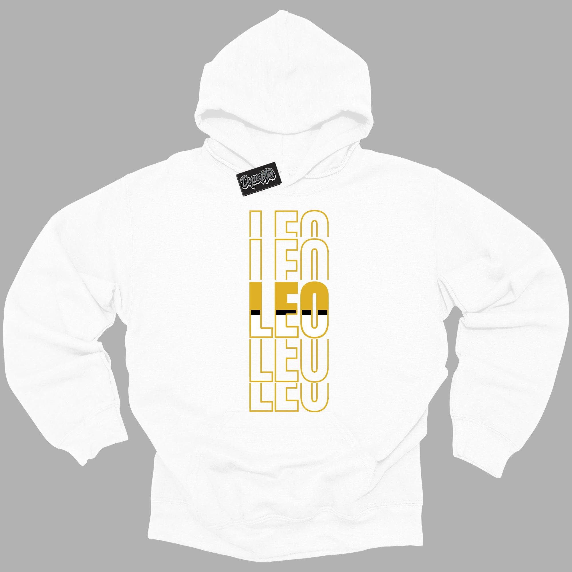 Cool White Hoodie with “ Leo ” design that Perfectly Matches Yellow Ochre 6s Sneakers.