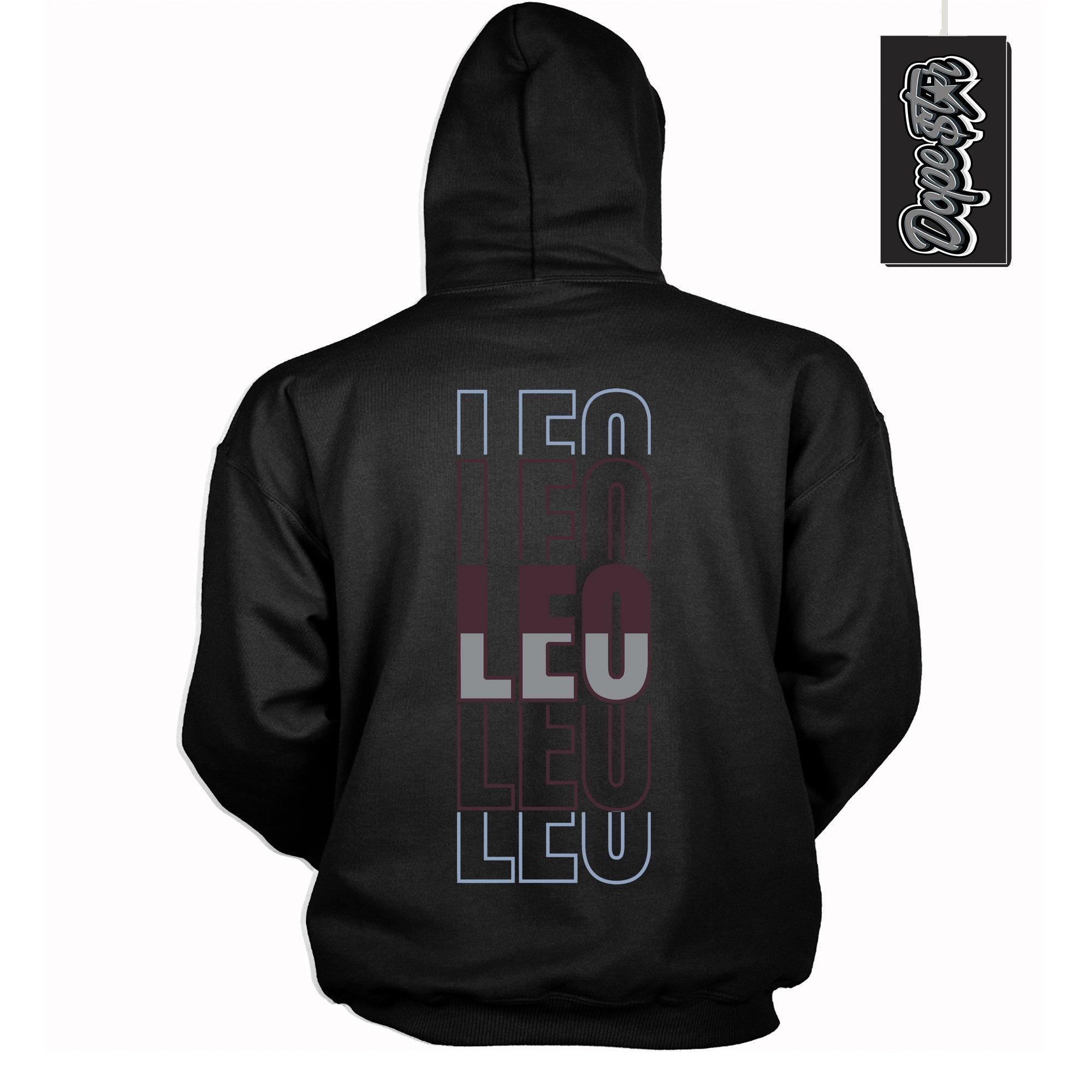 Cool Black Hoodie with “ Leo ” design that Perfectly Matches Burgundy 5s Sneakers.