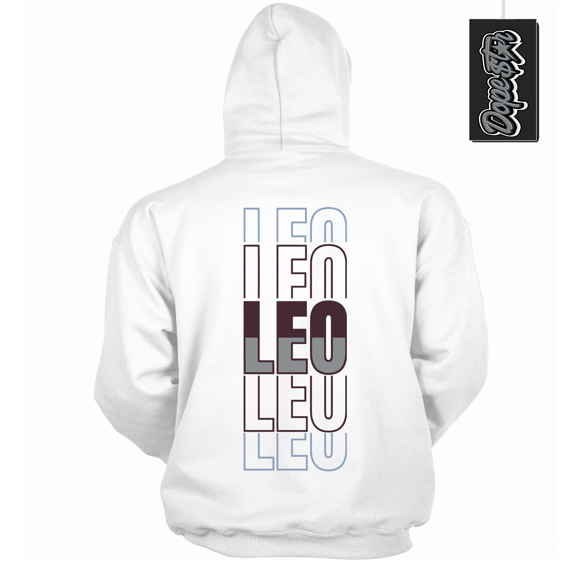 Cool White Hoodie with “ Leo ” design that Perfectly Matches Burgundy 5s Sneakers.