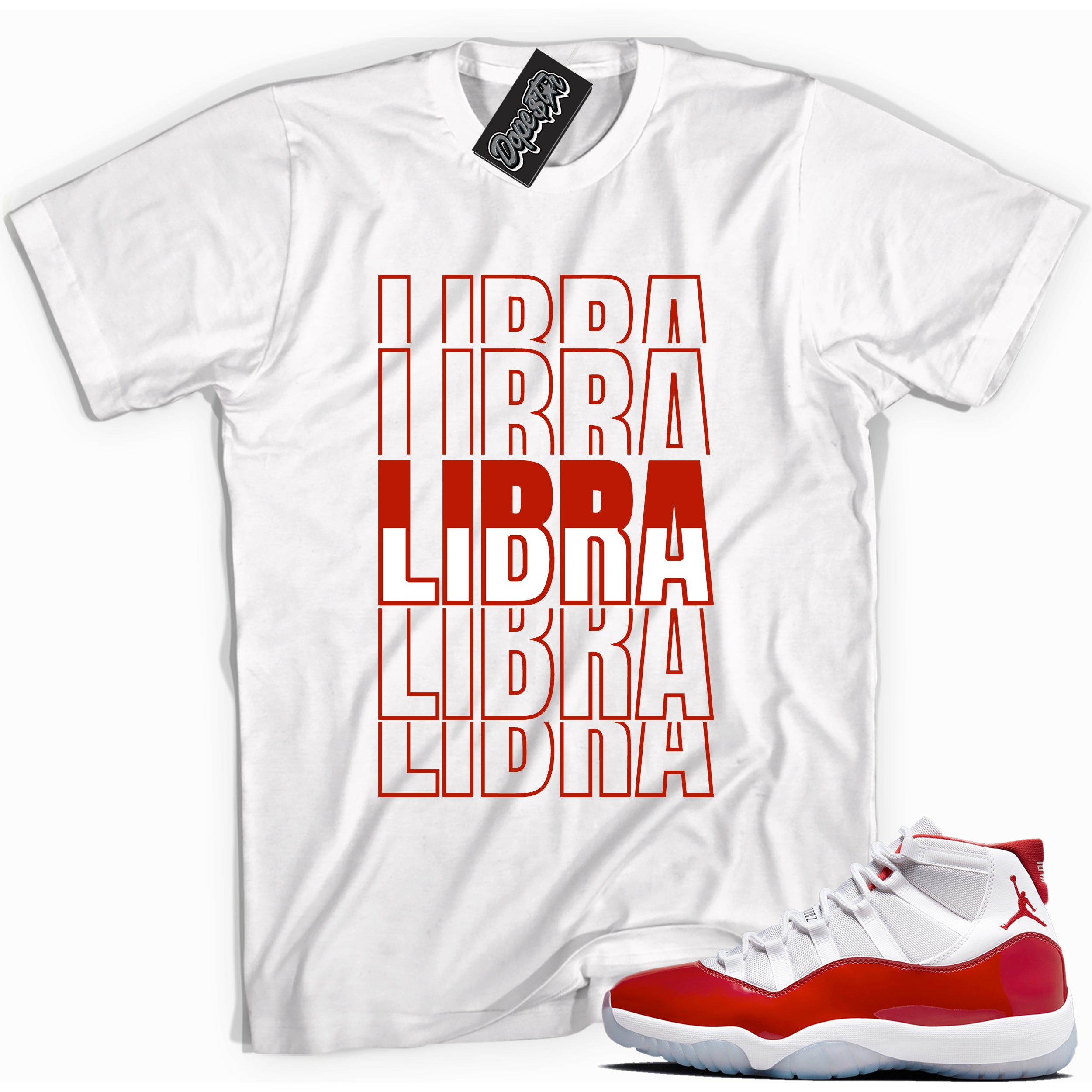 Cool White graphic tee with “ Libra ” print, that perfectly matches CHERRY 11s sneakers