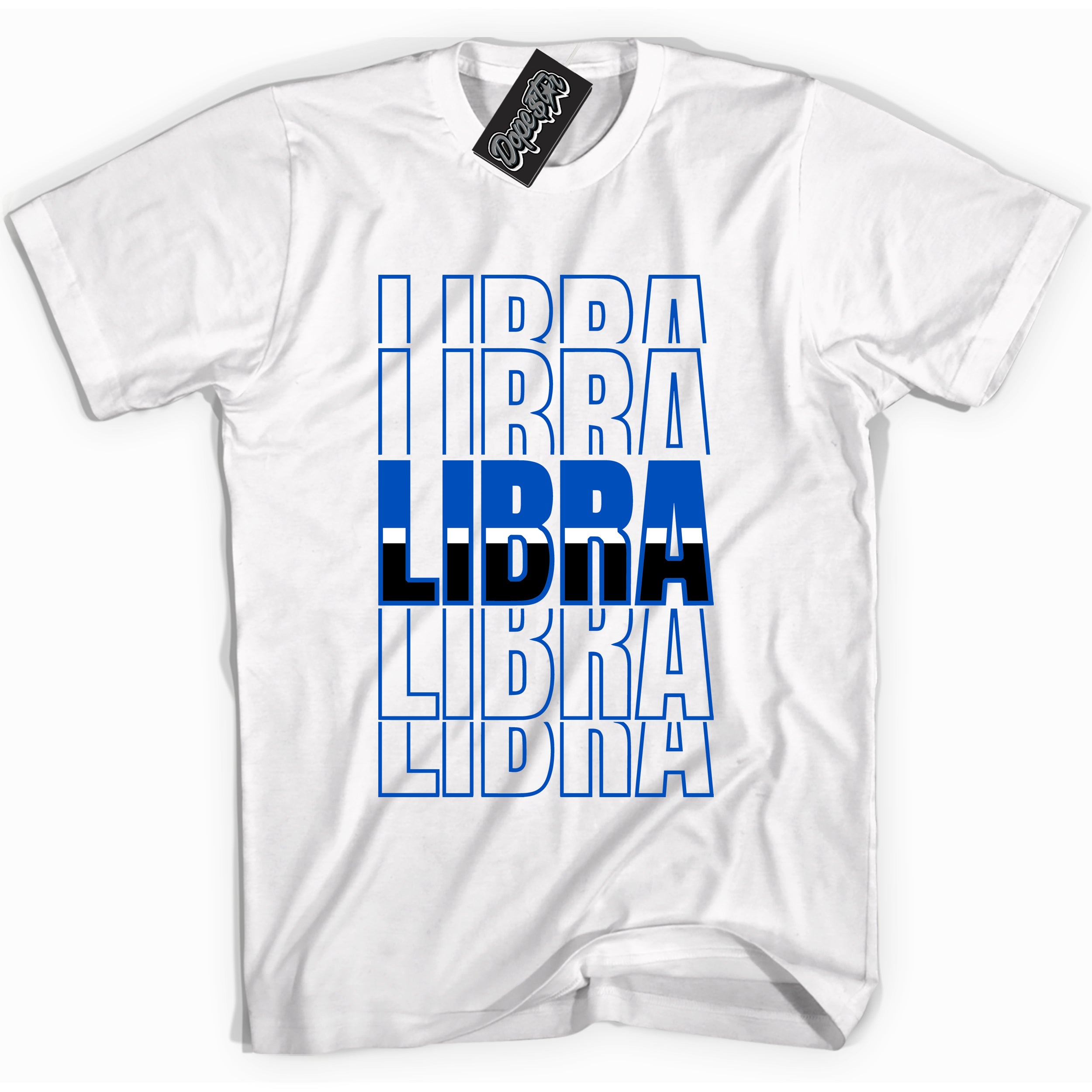 Cool White graphic tee with "Libra" design, that perfectly matches Royal Reimagined 1s sneakers