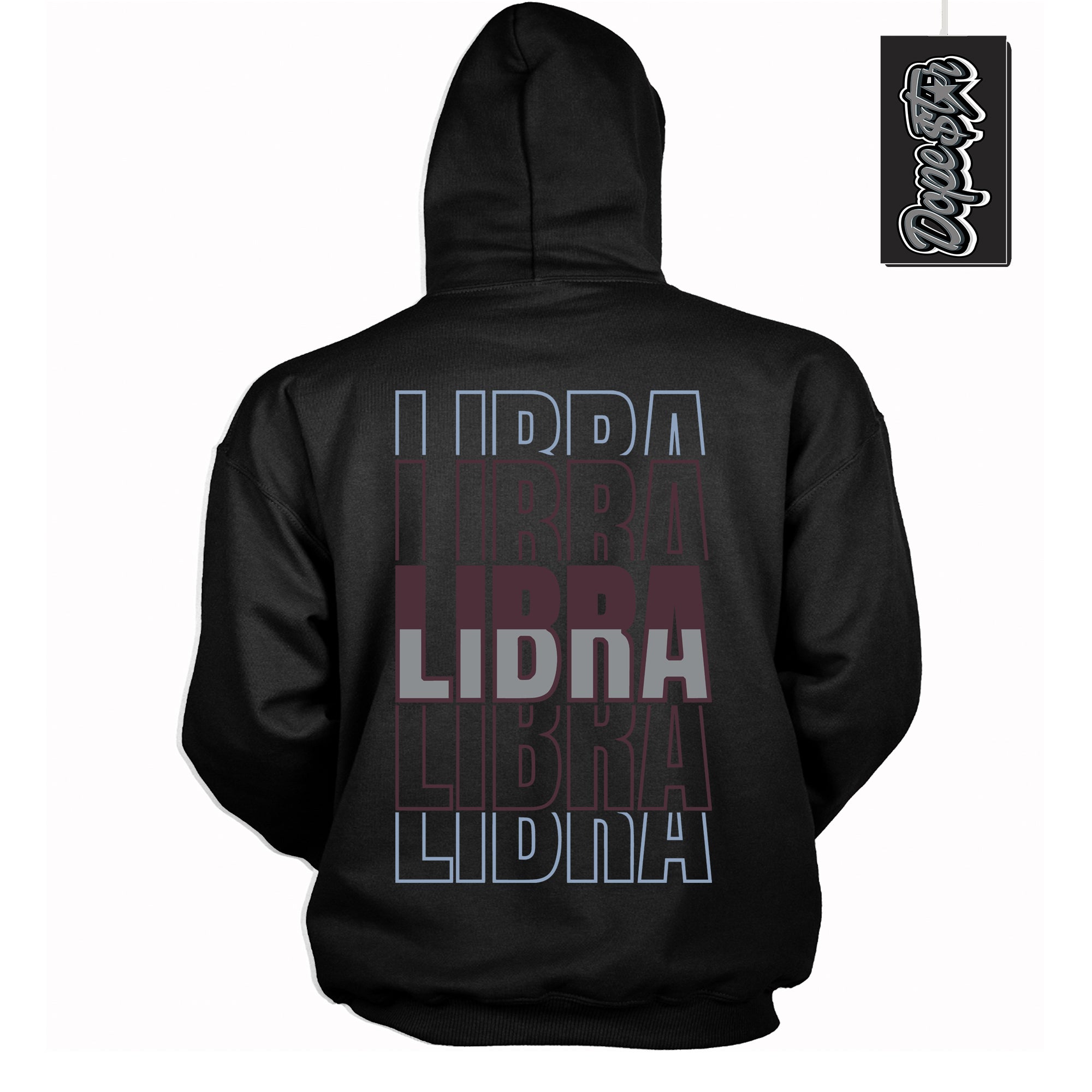 Cool Black Hoodie with “ Libra ” design that Perfectly Matches Burgundy 5s Sneakers.
