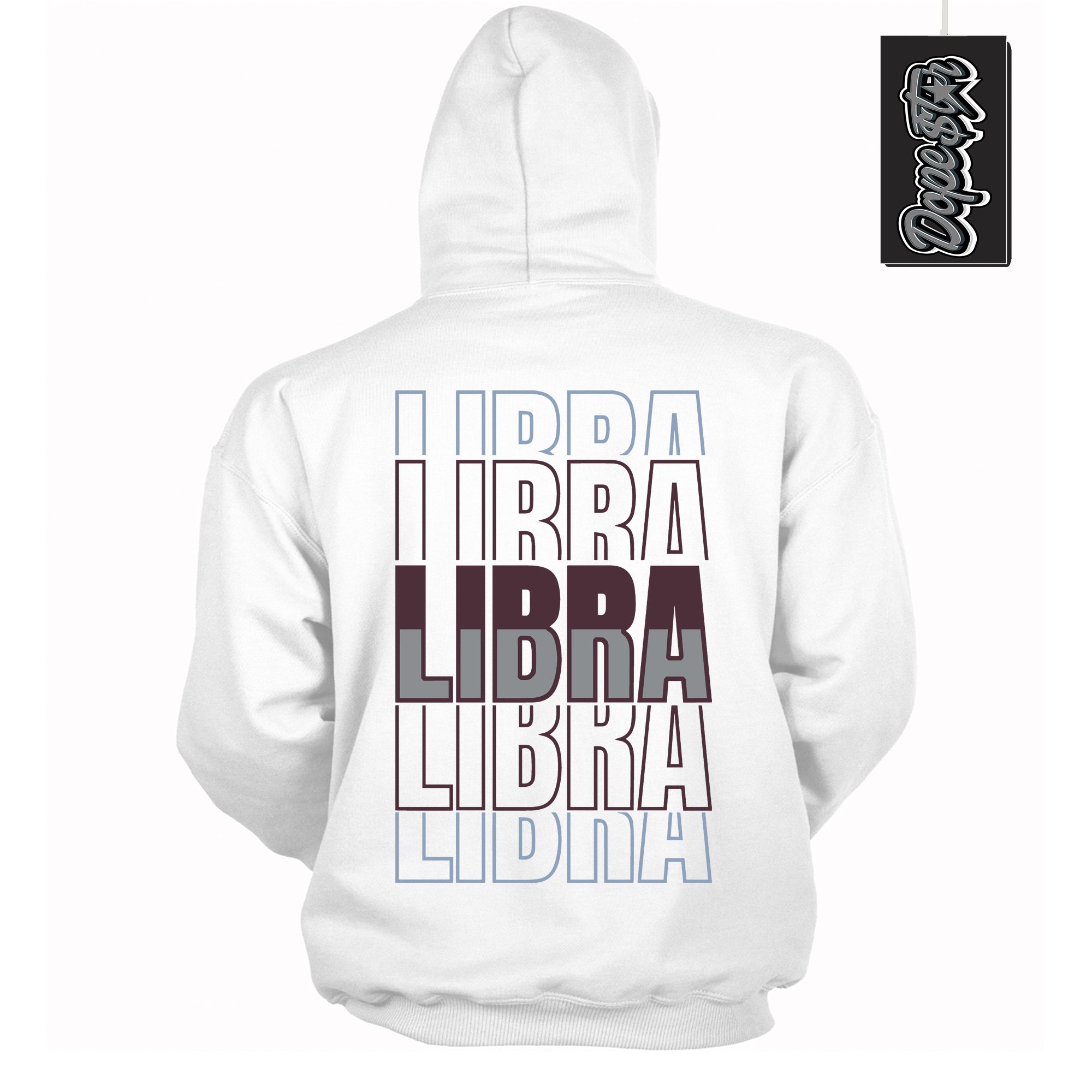 Cool White Hoodie with “ Libra ” design that Perfectly Matches Burgundy 5s Sneakers.