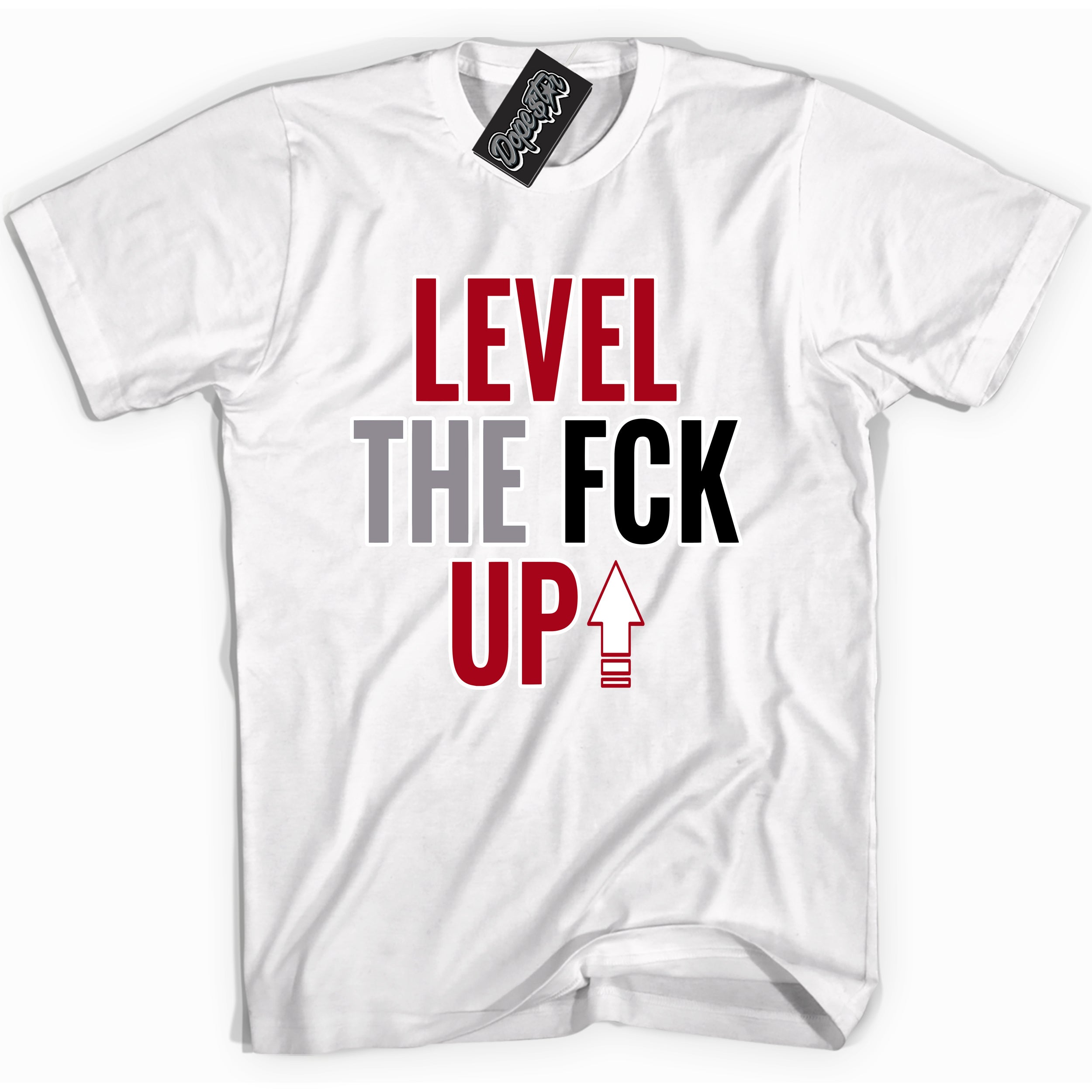 Cool White Shirt with “ Level The Fck Up” design that perfectly matches Bred Reimagined 4s Jordans.