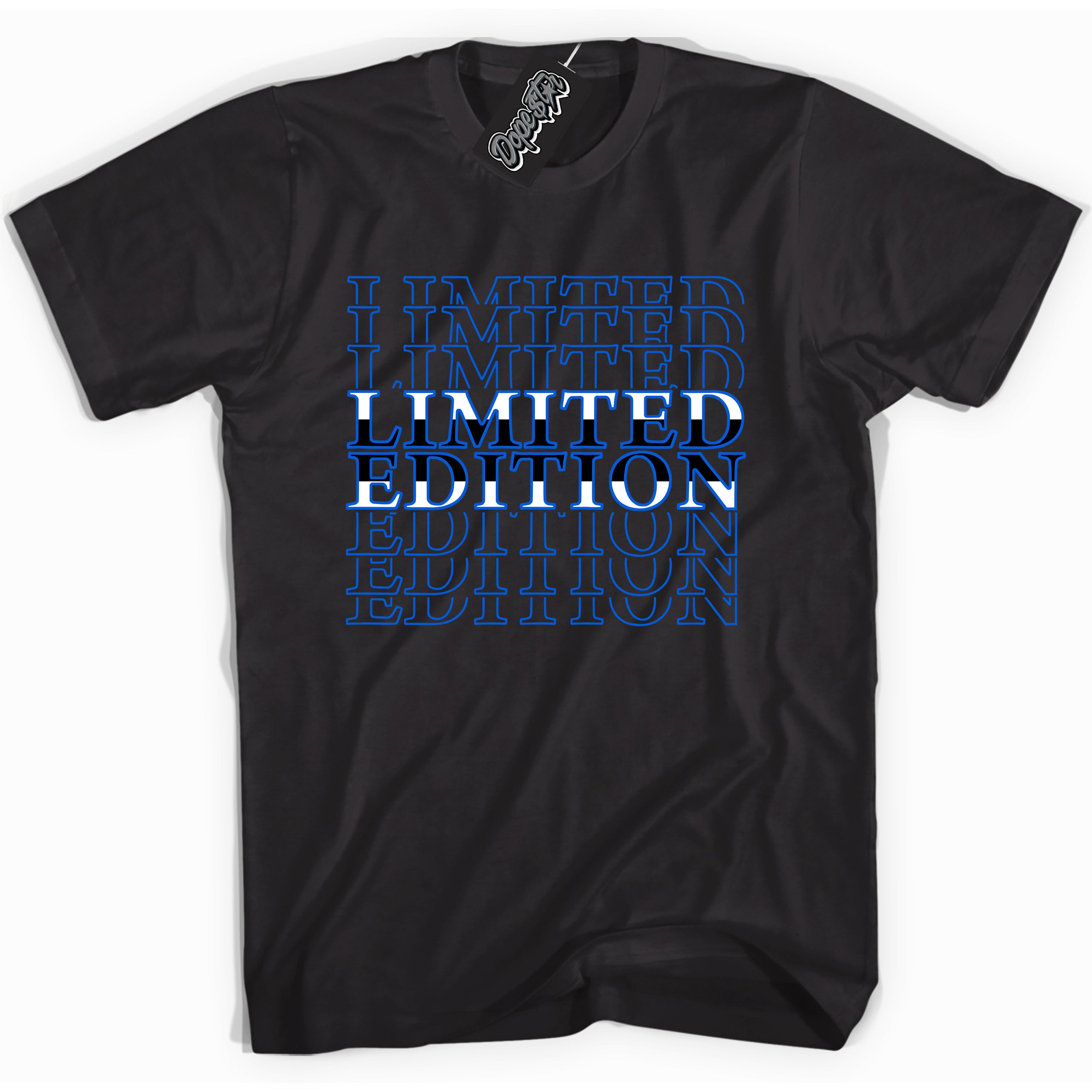 Cool Black graphic tee with "Limited Edition" design, that perfectly matches Royal Reimagined 1s sneakers