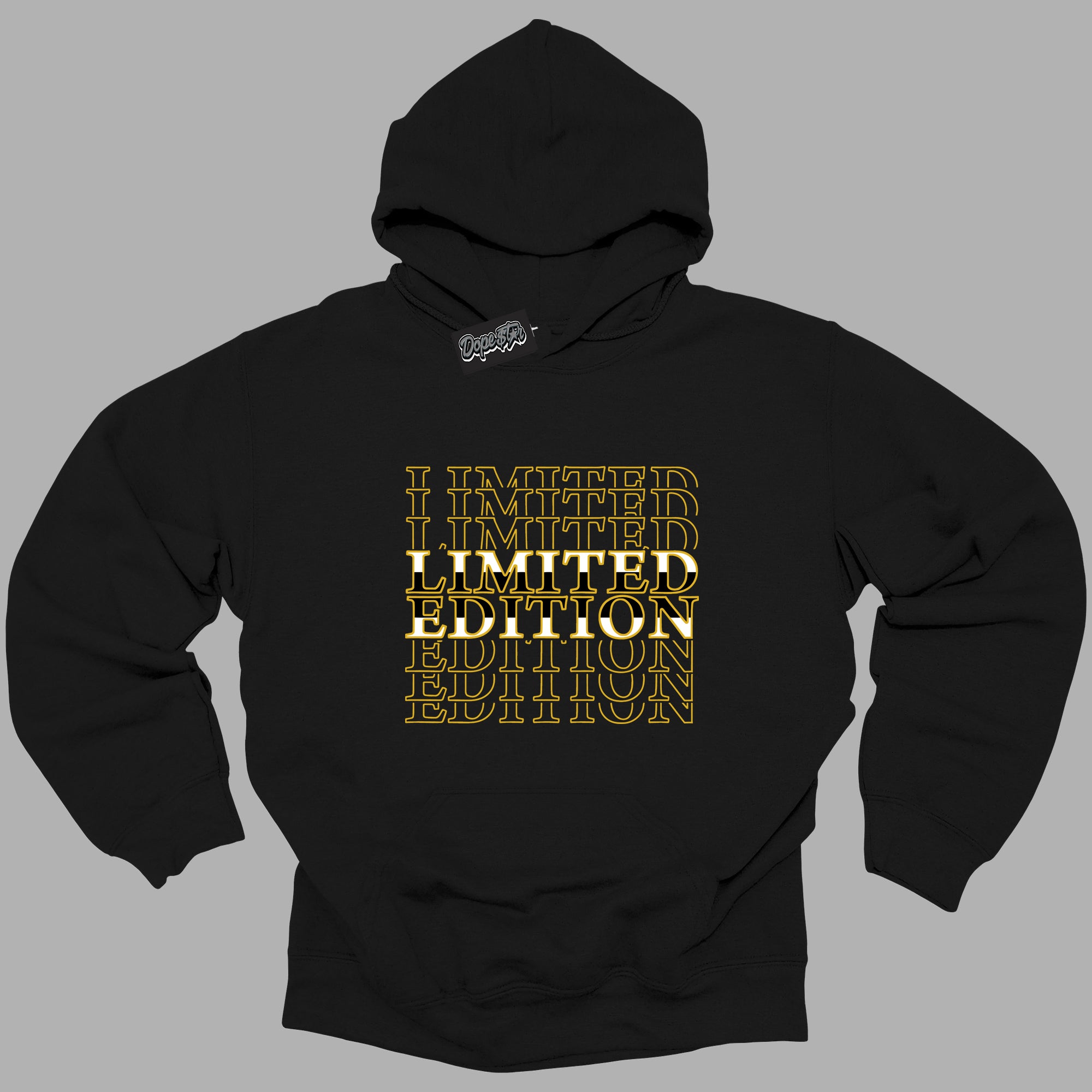 Cool Black Hoodie with “Limited Edition ” design that Perfectly Matches Yellow Ochre 6s Sneakers.
