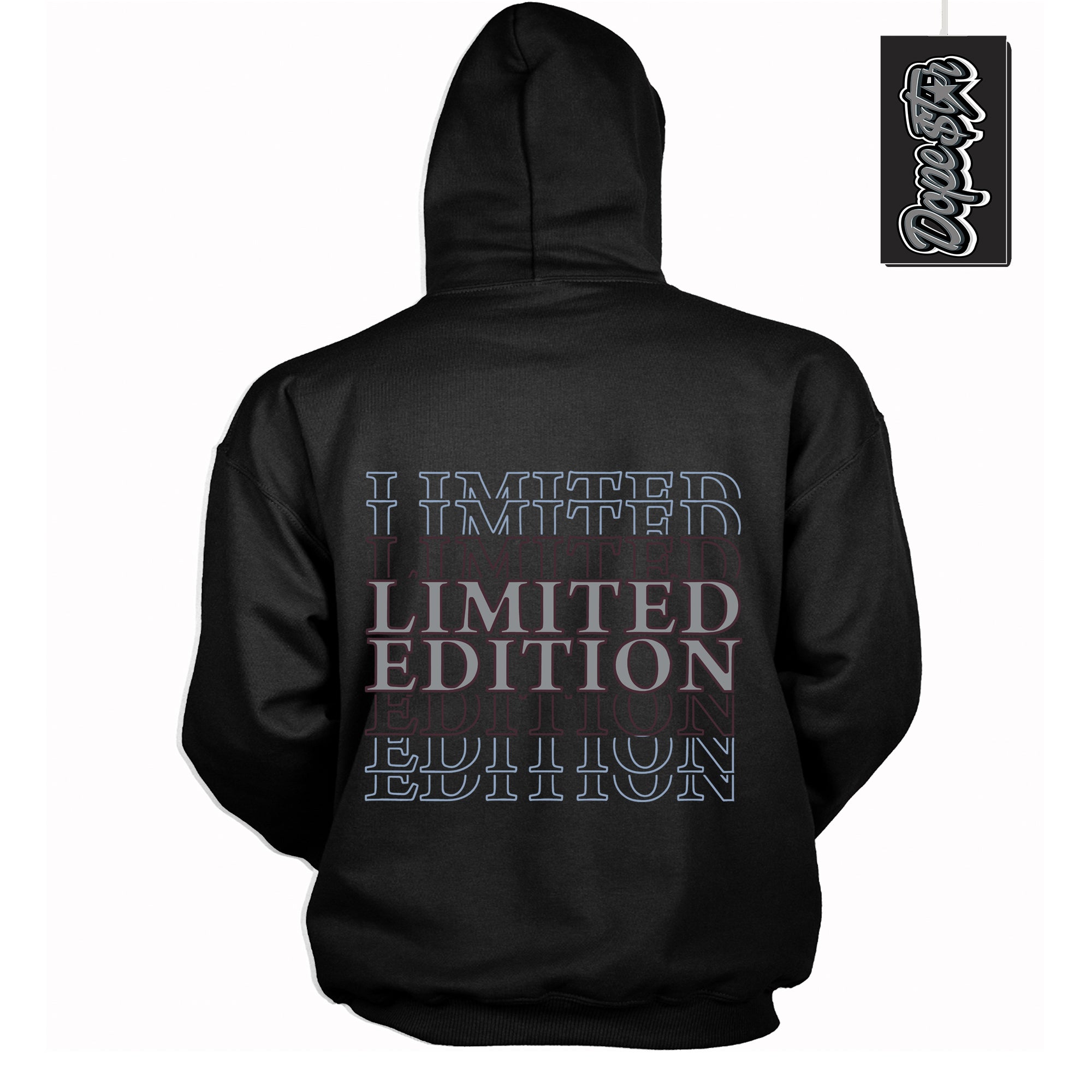 Cool Black Hoodie with “ Limited Edition ” design that Perfectly Matches Burgundy 5s Sneakers.