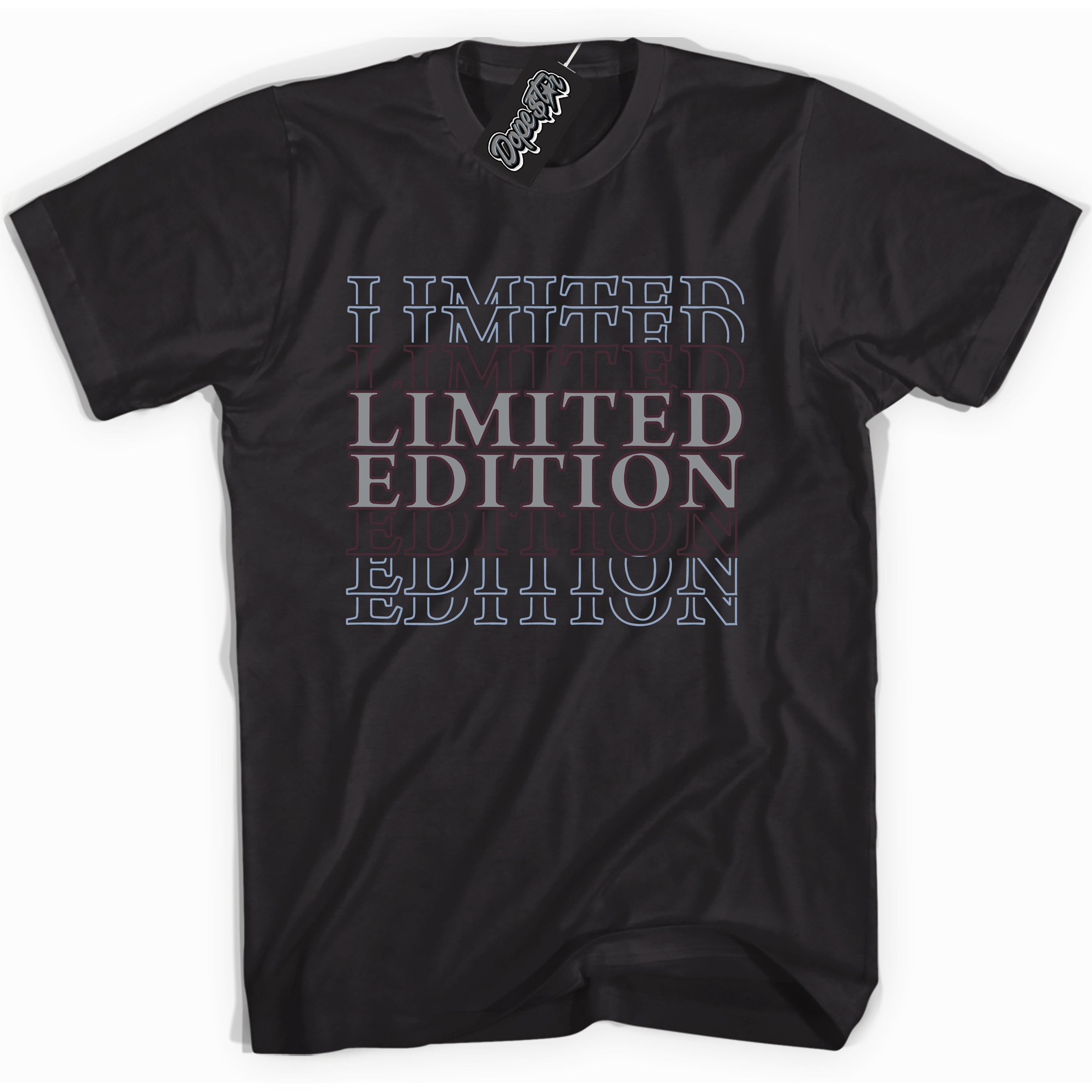 Cool Black Shirt with “ Limited Edition” design that perfectly matches Burgundy 5s Sneakers.