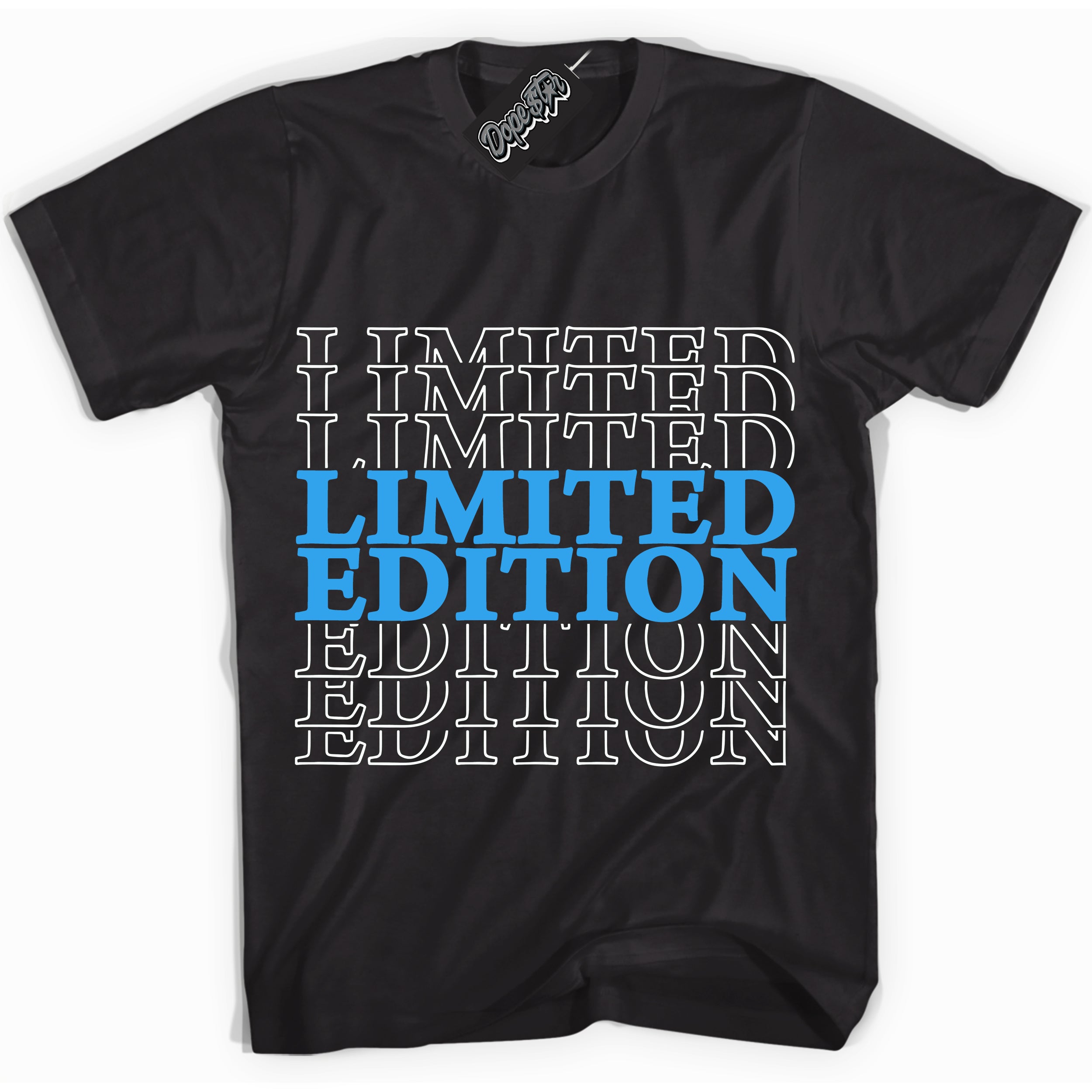 Cool Black graphic tee with “ Limited Edition ” design, that perfectly matches Powder Blue 9s sneakers