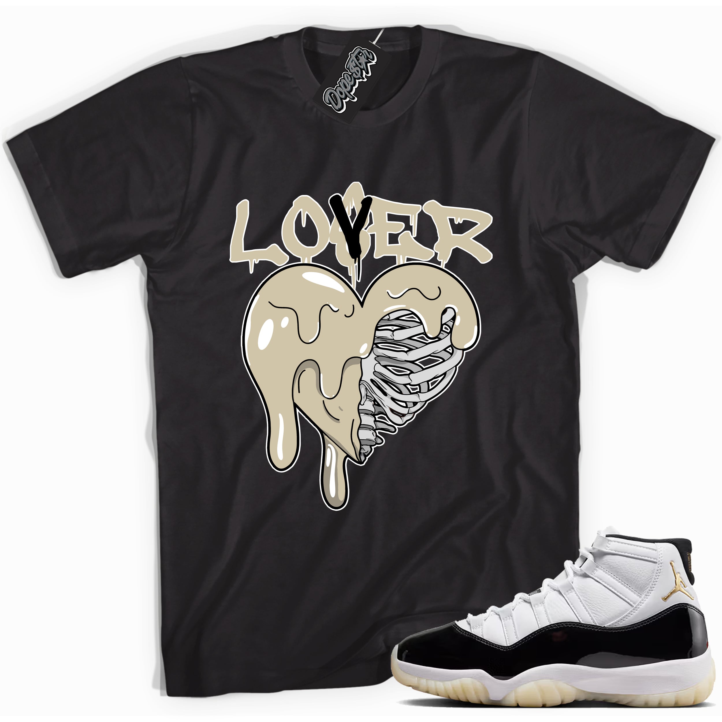Cool Black graphic tee with “ Lover Loser ” print, that perfectly matches AIR JORDAN 11 GRATITUDE sneakers