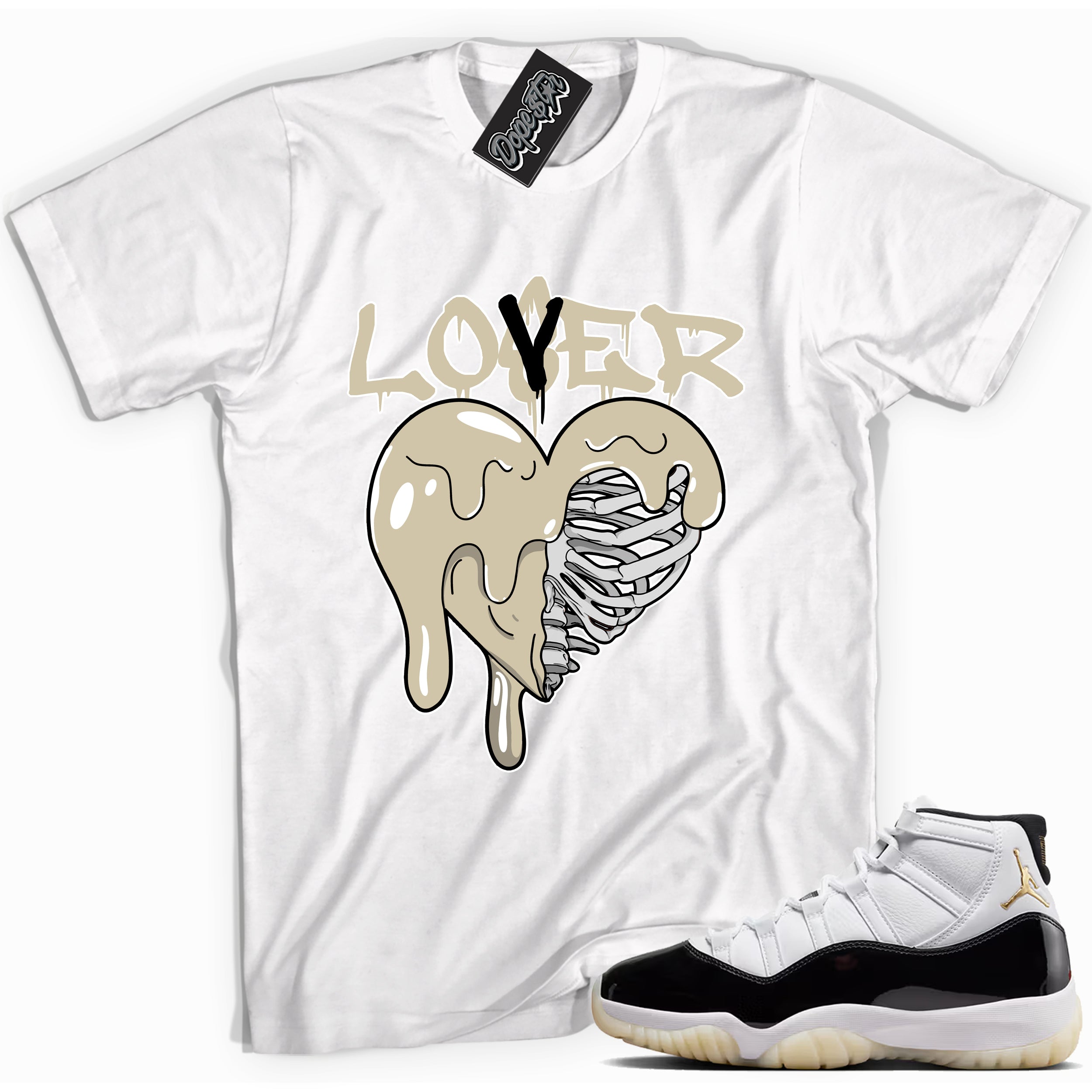 Cool White graphic tee with “ Lover Loser ” print, that perfectly matches AIR JORDAN 11 GRATITUDE sneakers