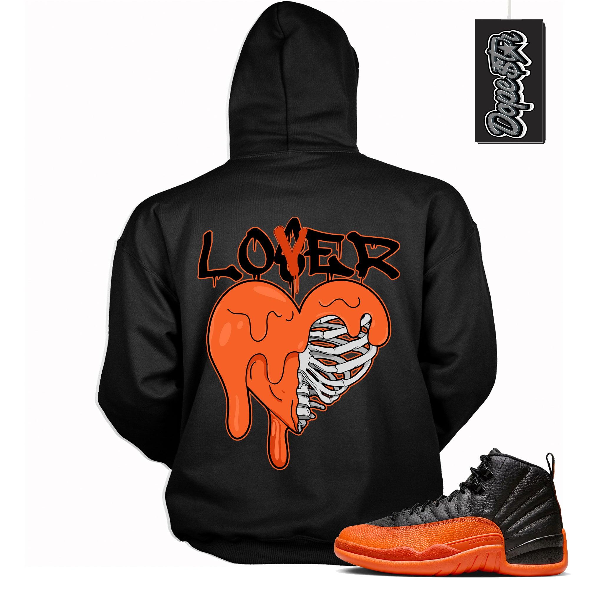 Cool Black Graphic Hoodie with “ Lover Loser “ print, that perfectly matches Air Jordan 12 Retro WNBA All-Star Brilliant Orange sneakers