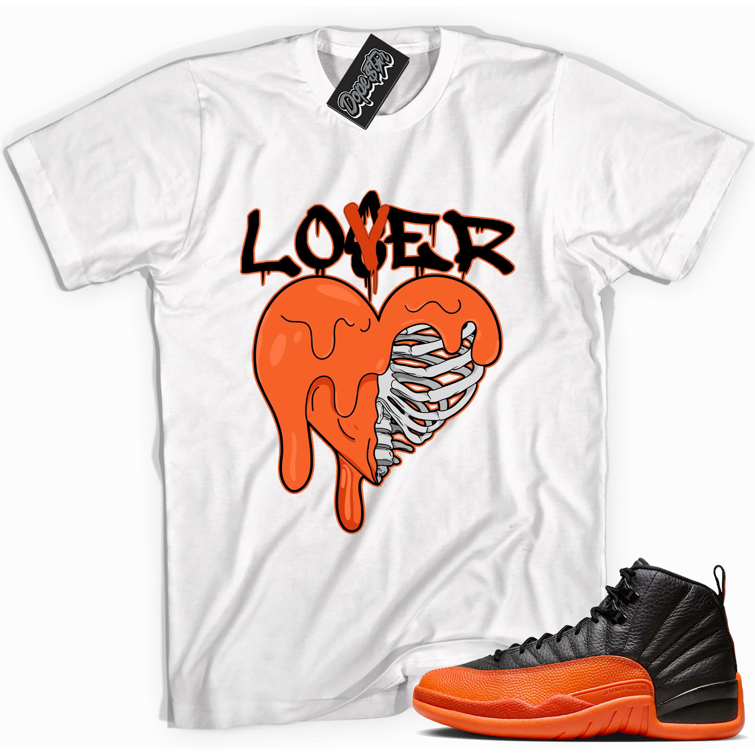 Cool White graphic tee with “ Lover Loser ” print, that perfectly matches Air Jordan 12 Retro WNBA All-Star Brilliant Orange sneakers