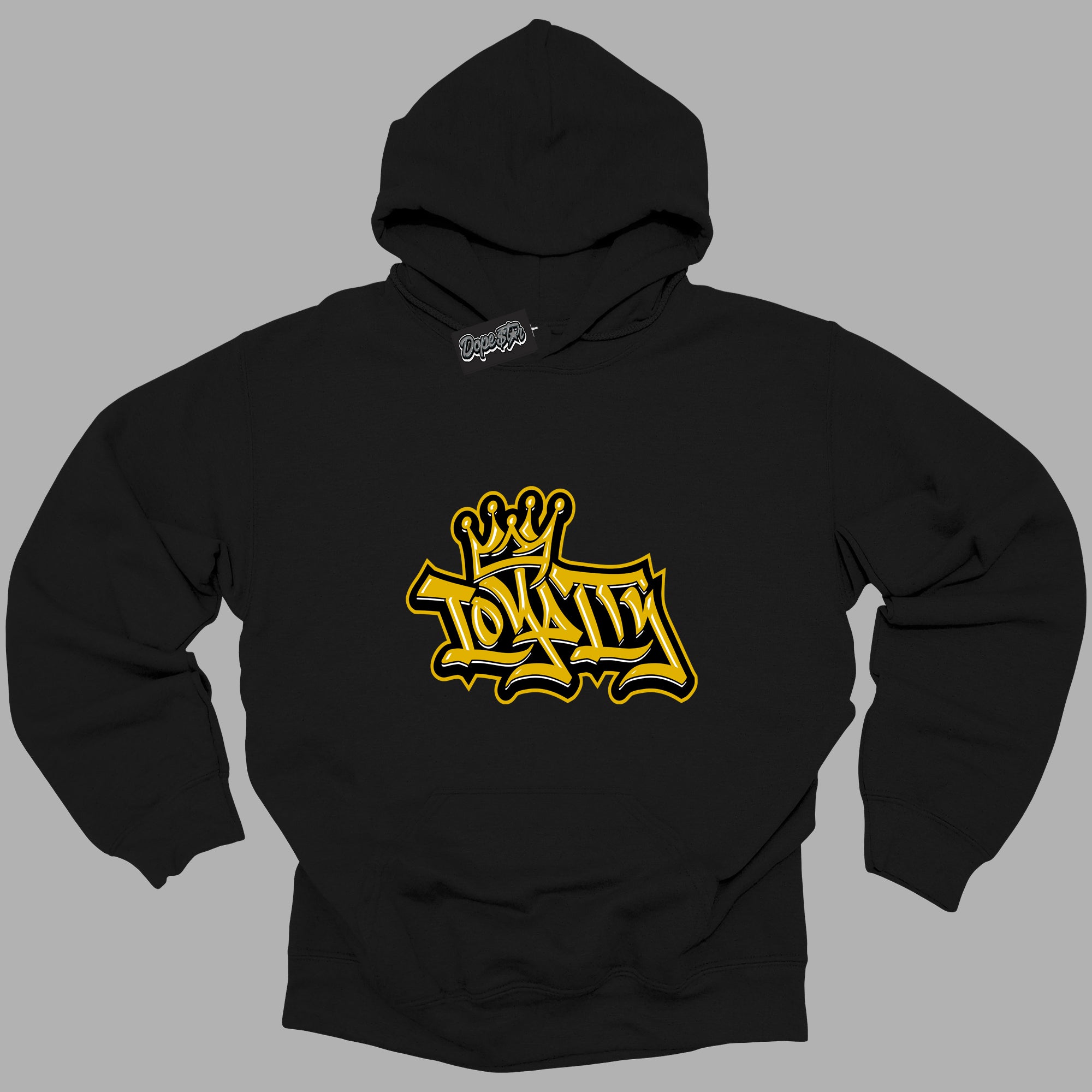 Cool Black Hoodie with “ Loyalty Crown ” design that Perfectly Matches Yellow Ochre 6s Sneakers.