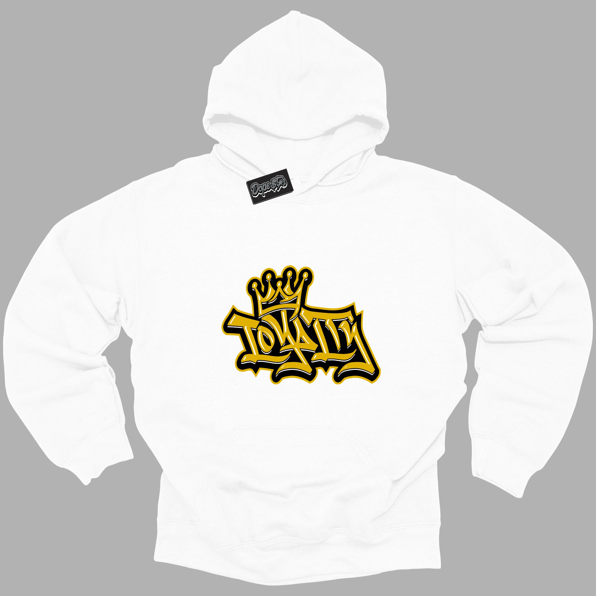 Cool White Hoodie with “ Loyalty Crown ” design that Perfectly Matches Yellow Ochre 6s Sneakers.