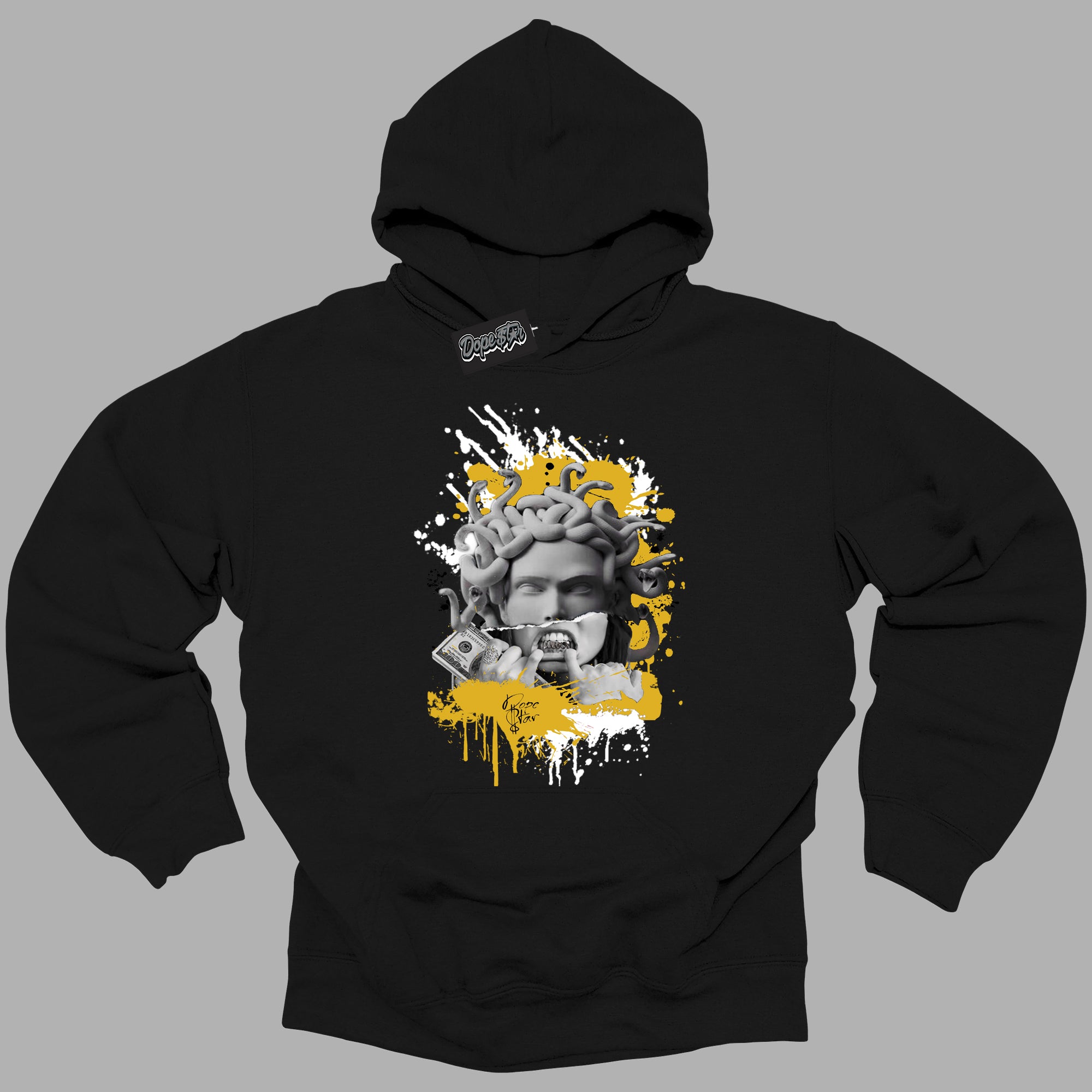 Cool Black Hoodie with “ Medusa ” design that Perfectly Matches Yellow Ochre 6s Sneakers.