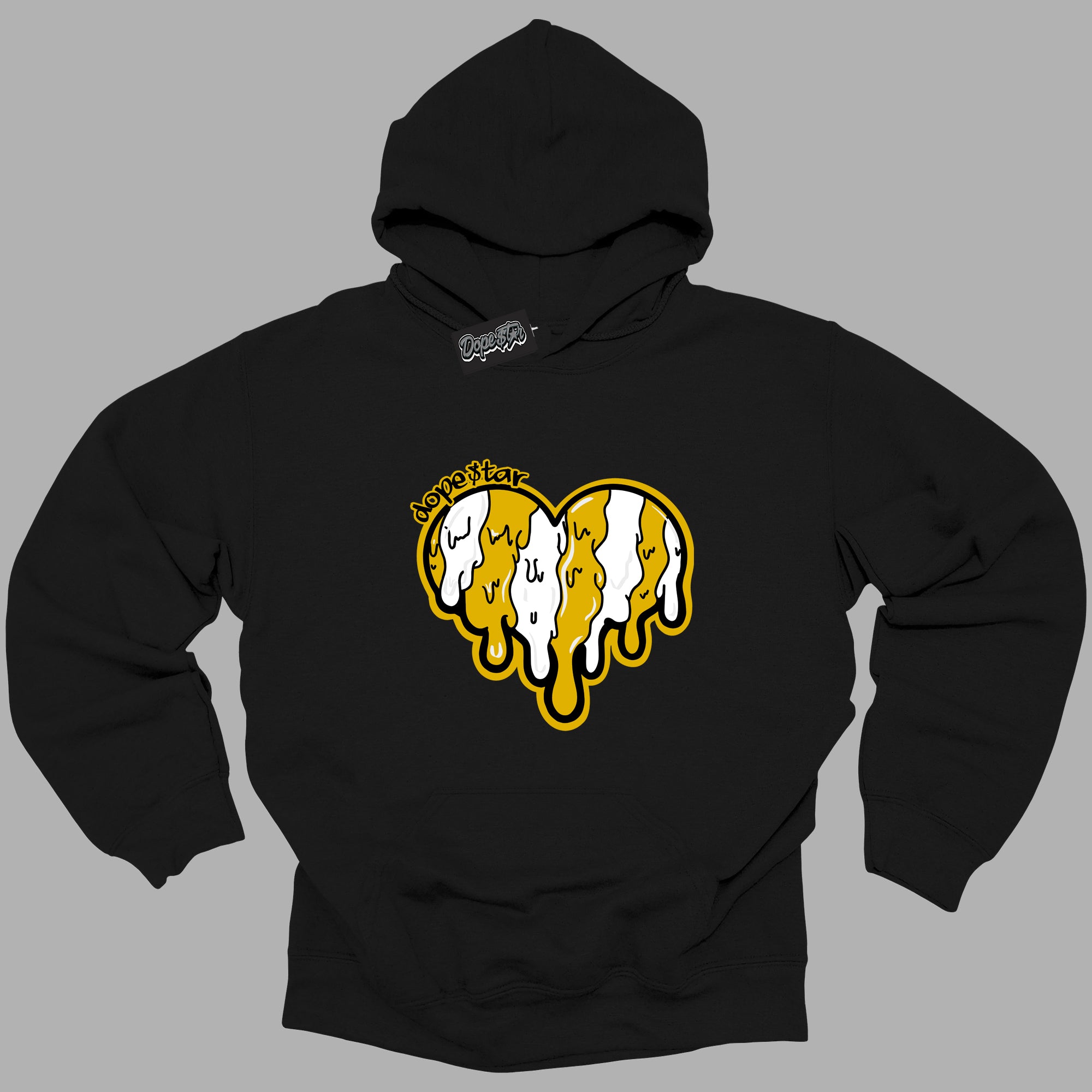 Cool Black Hoodie with “ Melting Heart ” design that Perfectly Matches Yellow Ochre 6s Sneakers.