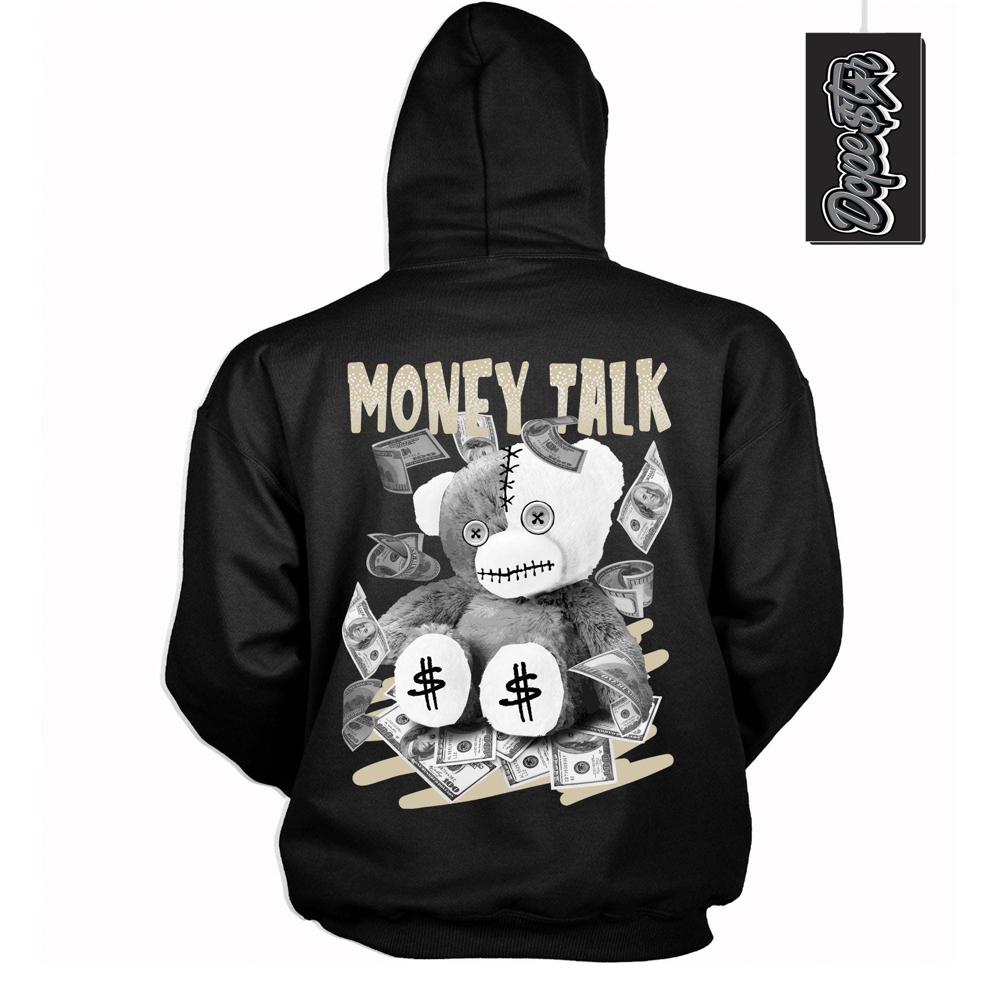Cool Black Hoodie with “ Money Talk Bear ” design that Perfectly Matches Gratitude 11s Sneakers.