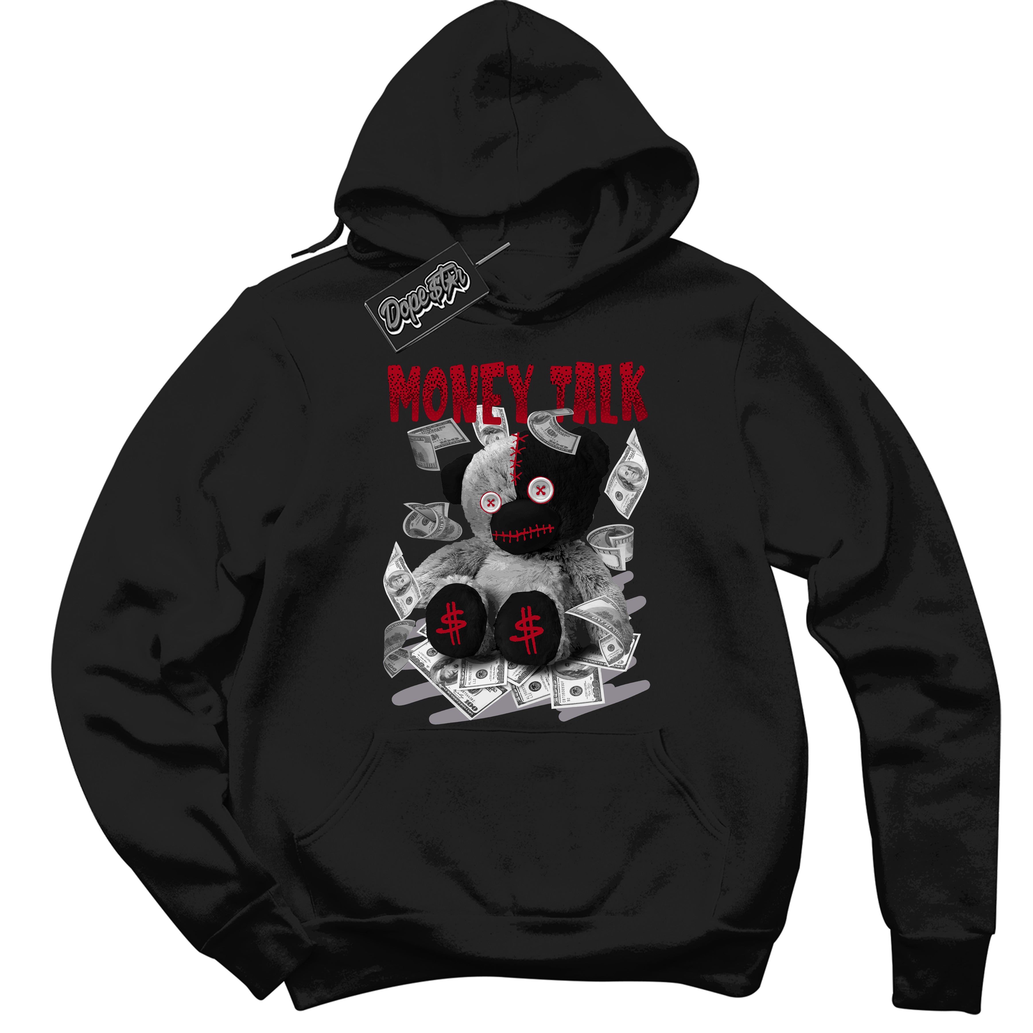 Cool Black Hoodie with “ Money Talk Bear ” design that Perfectly Matches Bred Reimagined 4s Jordans.