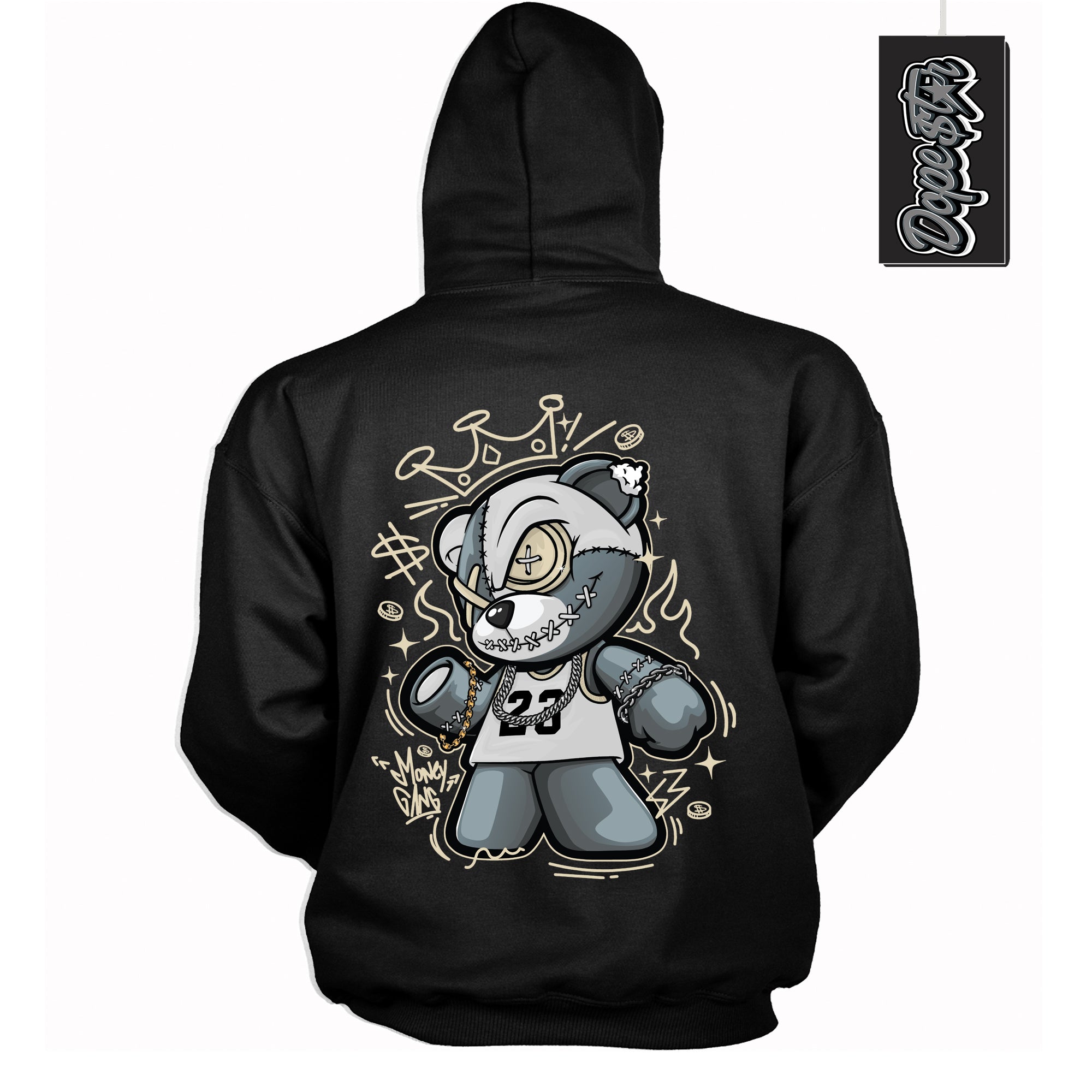 Cool Black Hoodie with “ Money Gang Bear ” design that Perfectly Matches Gratitude 11s Sneakers.