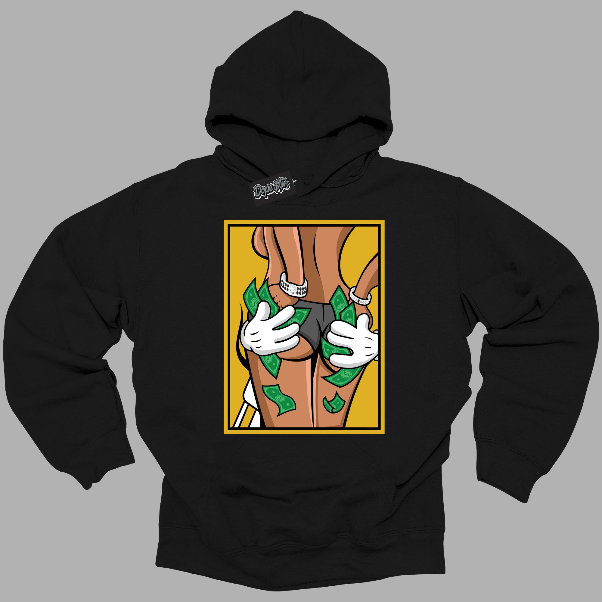 Cool Black Hoodie with “ Money Hands ” design that Perfectly Matches Yellow Ochre 6s Sneakers.