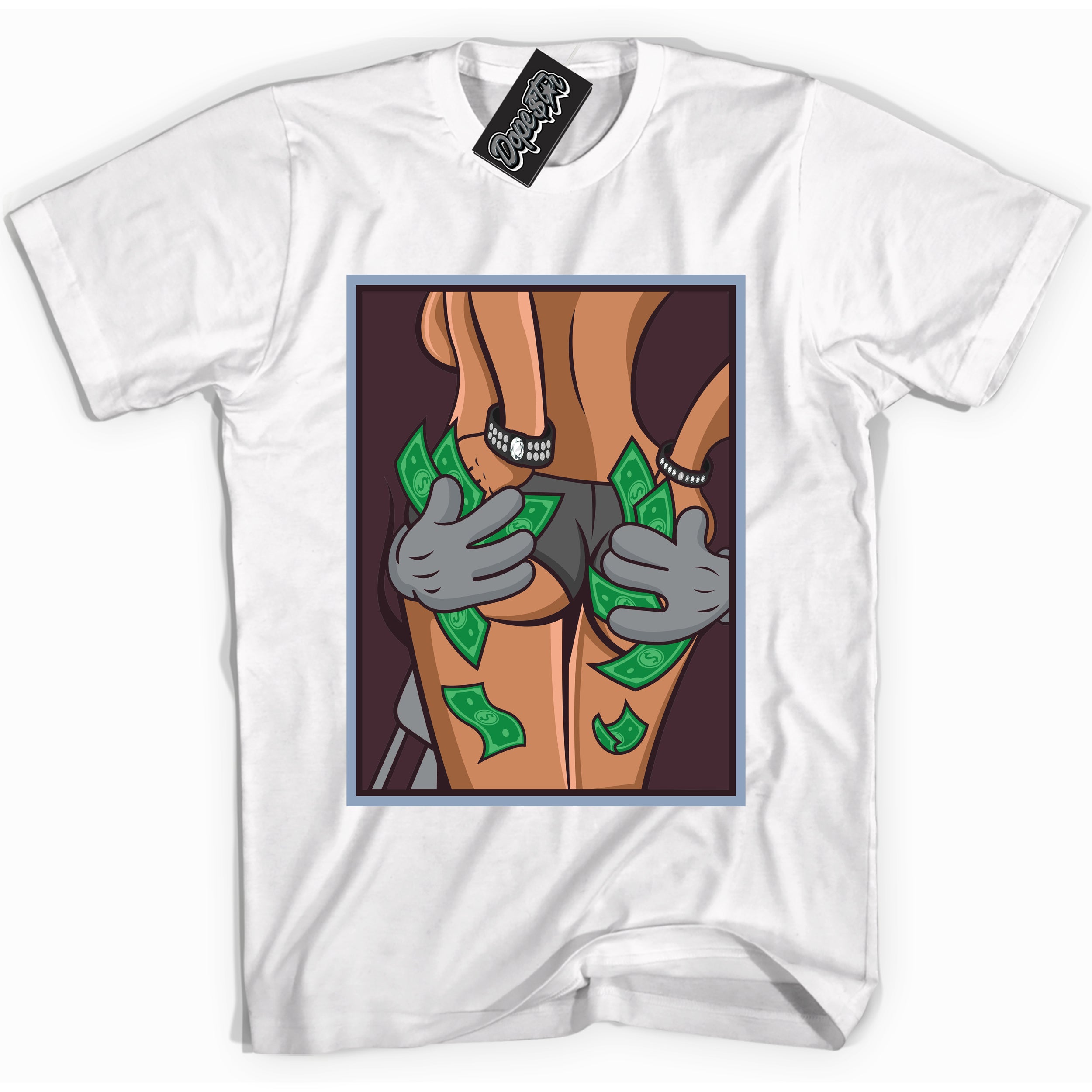Cool White Shirt with “ Money Hands” design that perfectly matches Burgundy 5s Sneakers.