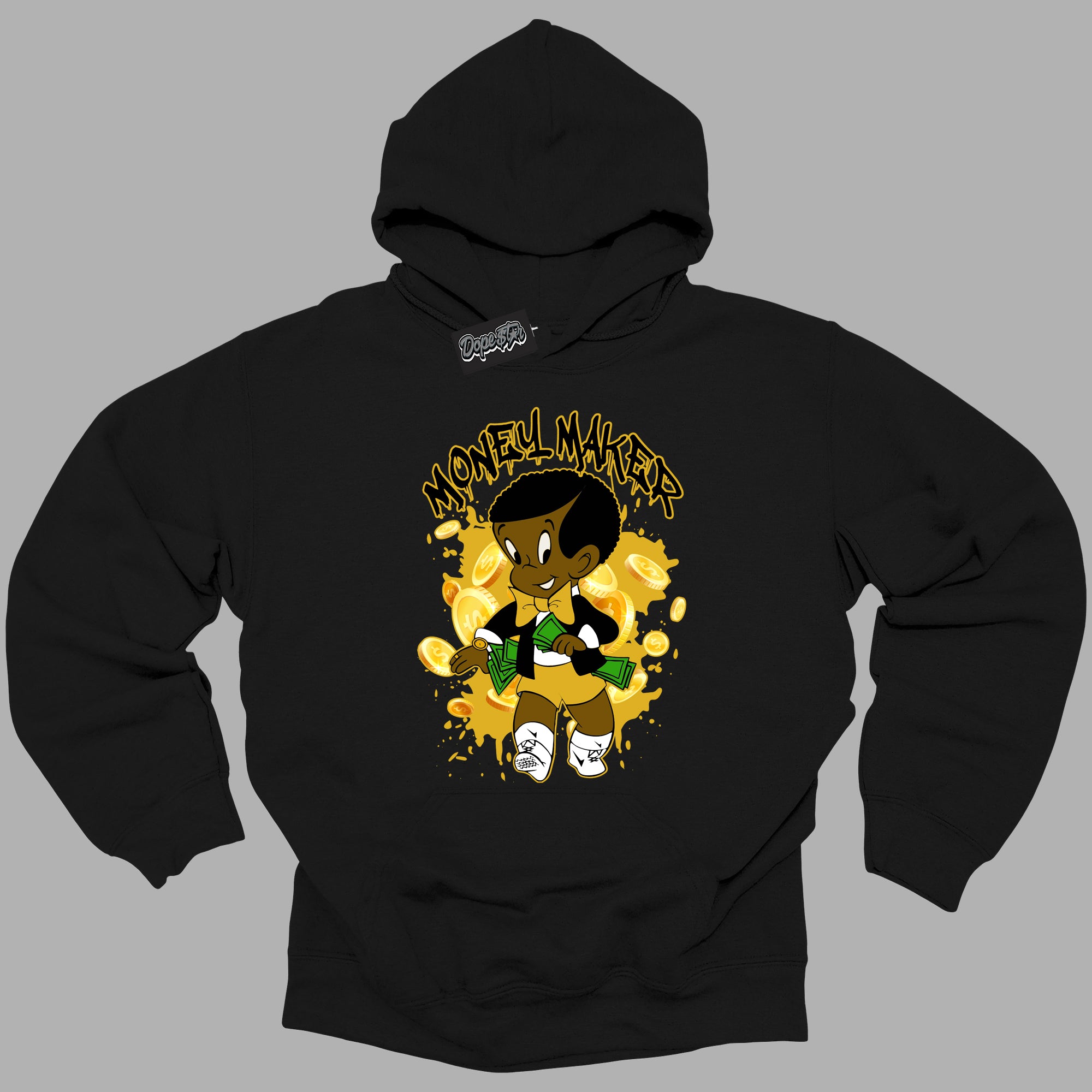 Cool Black Hoodie with “Money Maker ” design that Perfectly Matches Yellow Ochre 6s Sneakers.