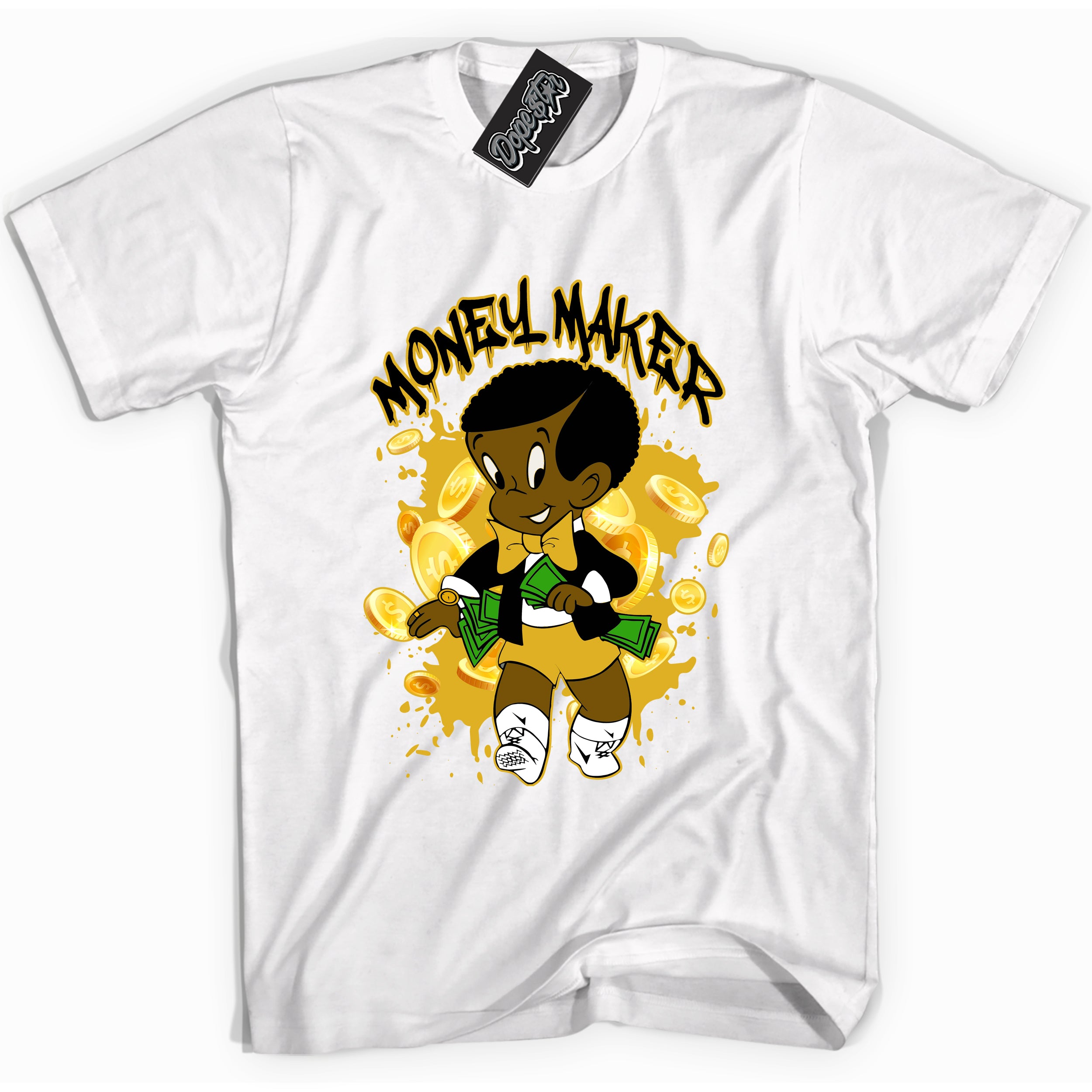 Cool White Hoodie with “Money Maker ” design that Perfectly Matches Yellow Ochre 6s Sneakers.