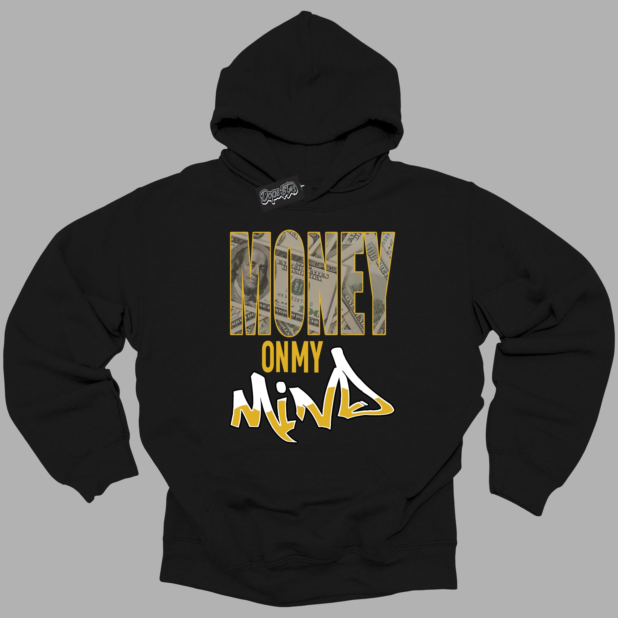 Cool Black Hoodie with “ Money On My Mind ” design that Perfectly Matches Yellow Ochre 6s Sneakers.